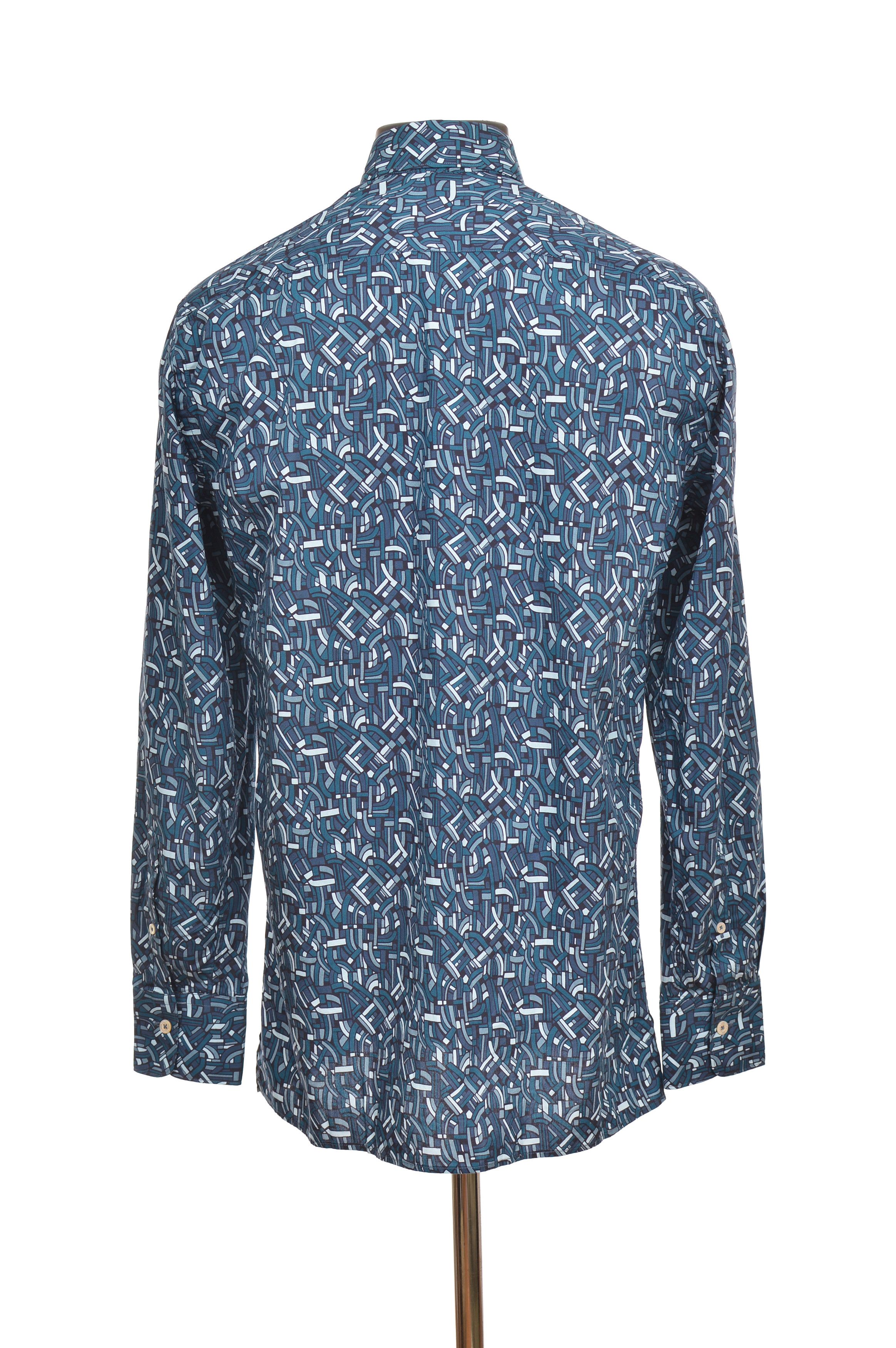 Canali Canali Blue Full-Print Cotton Button Shirt Size US S / EU 44-46 / 1 - 3 Thumbnail