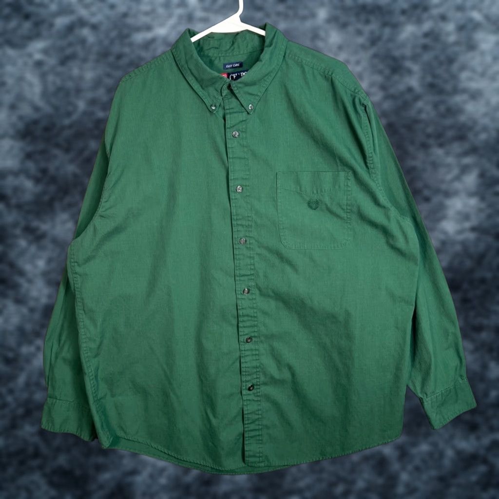 Chaps Chaps Shirt Mens XL Easy Care Long Sleeve Green Button-Up Collared Cotton Polyester Size US XL / EU 56 / 4 - 1 Thumbnail