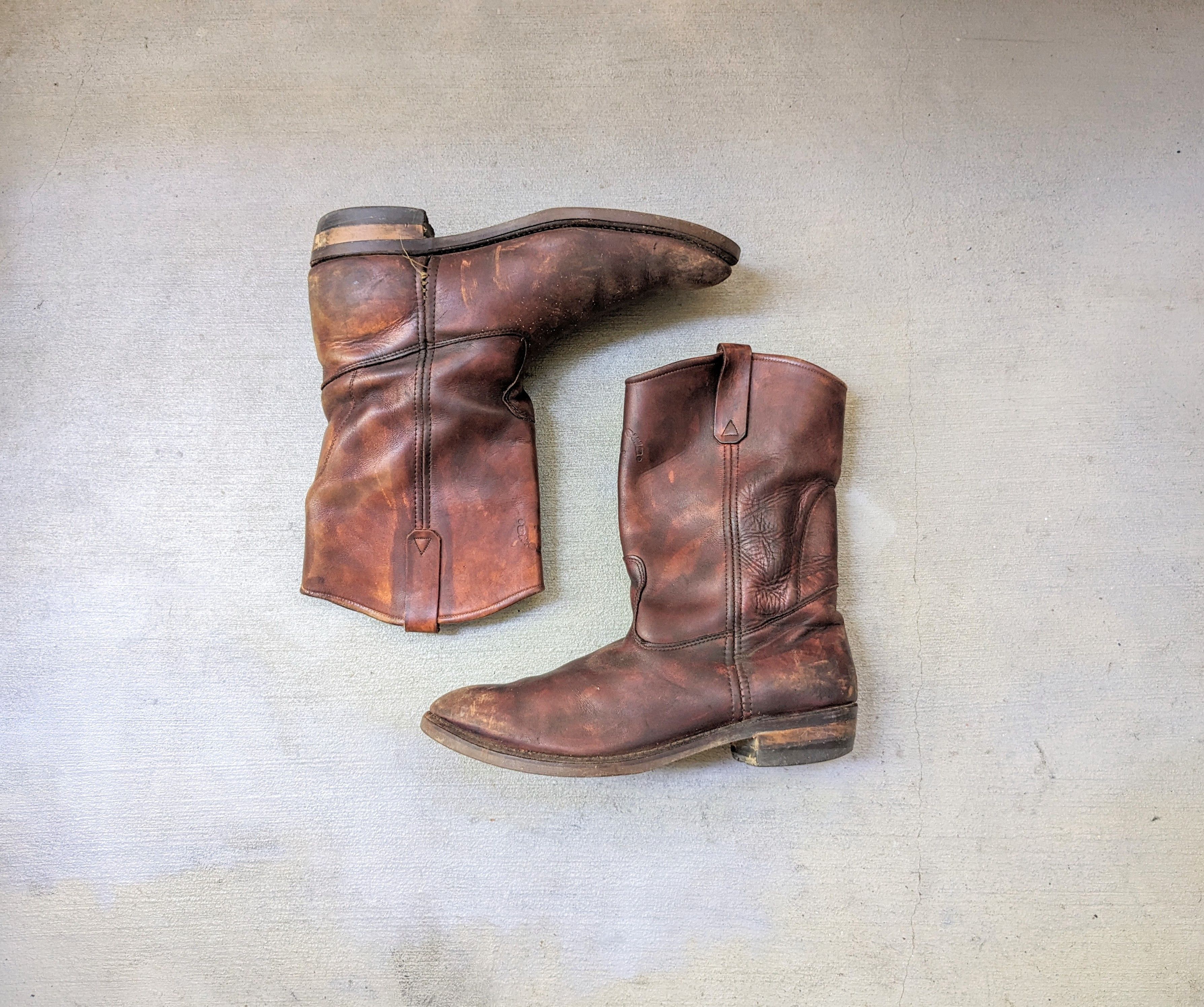 image of Chippewa Cowboy Boots 12 Brown Biker Leather Usa, Men's