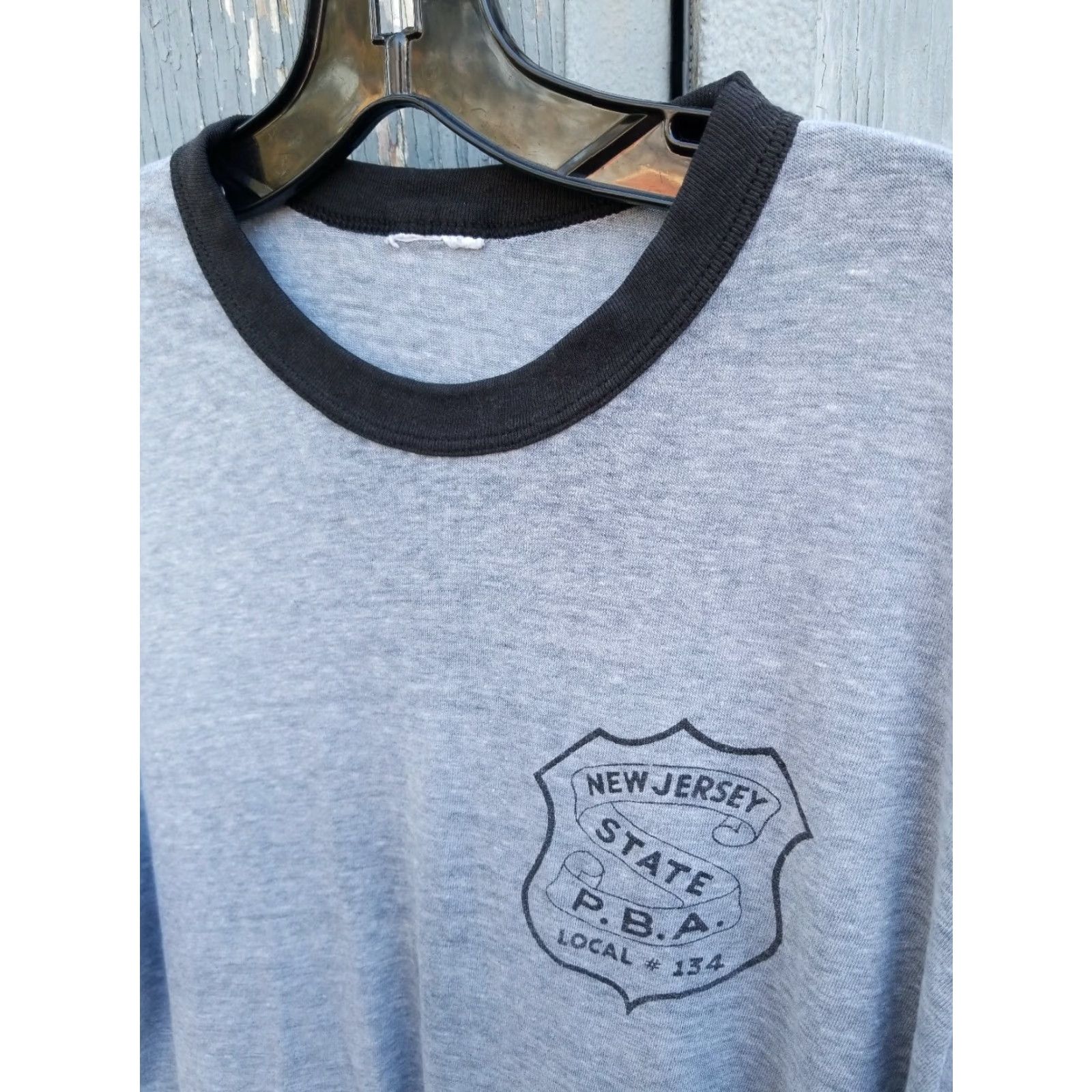 Hanes VINTAGE NEW JERSEY STATE PBA LOCAL UNION SHIRT RINGER POLICE KNIT T-SHIRT - Mens XL Gray Size US XL / EU 56 / 4 - 2 Thumbnail