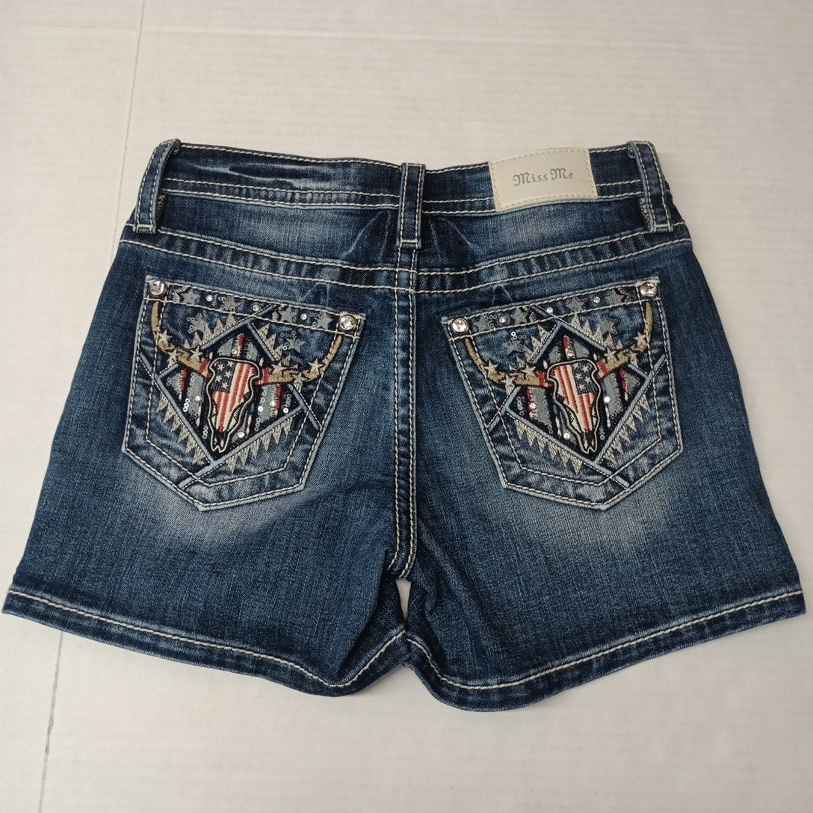 Miss Me Miss Me Jeans "Stars & Stripes Longhorn" Shorts Women's 26 Size 26" / US 2 / IT 38 - 6 Thumbnail