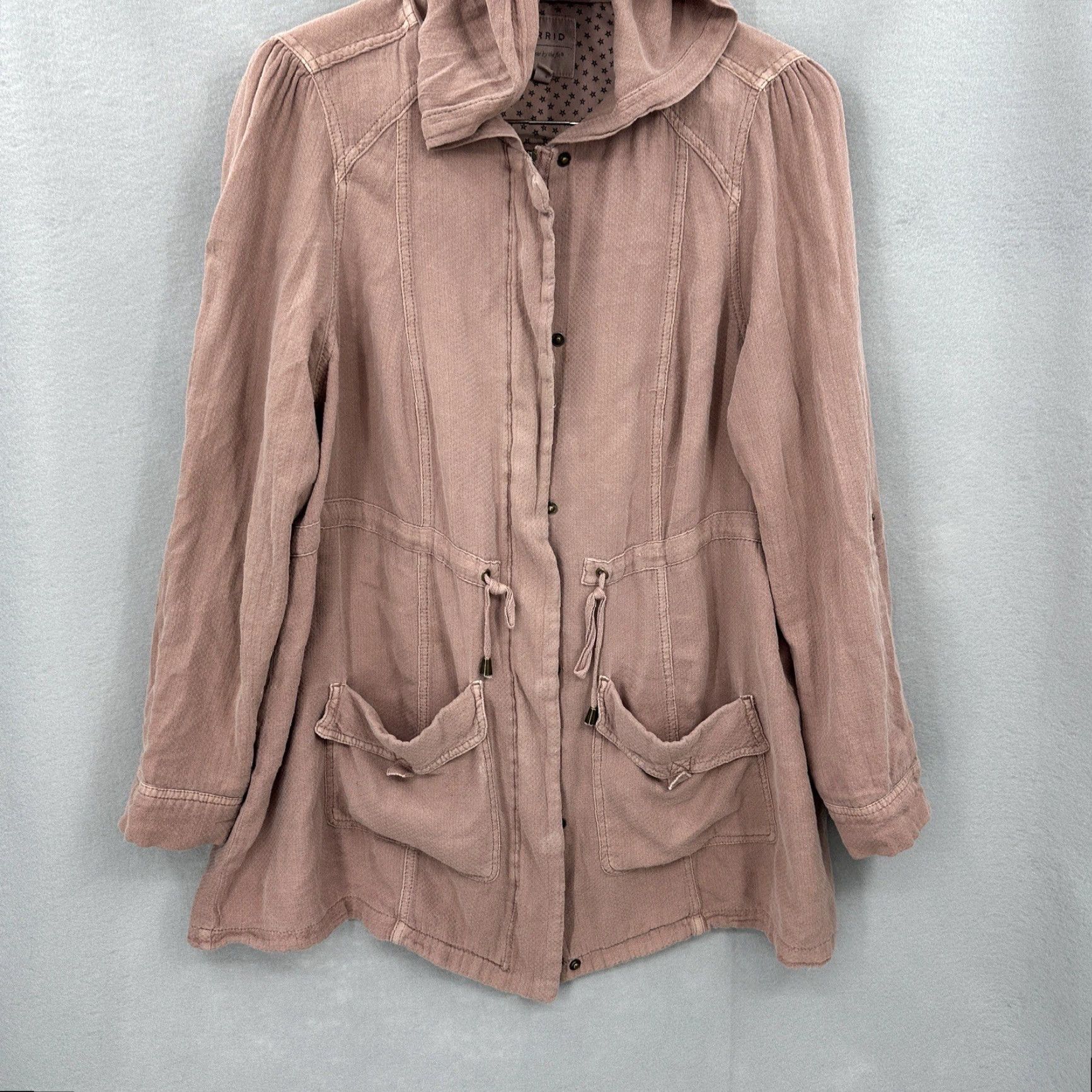 Torrid Torrid Twill Anorak Jacket Womens 14W Pink Full Zip Hooded Lightweight Casual Plus Size 14W Womens Jacket Size XL / US 12-14 / IT 48-50 - 5 Thumbnail