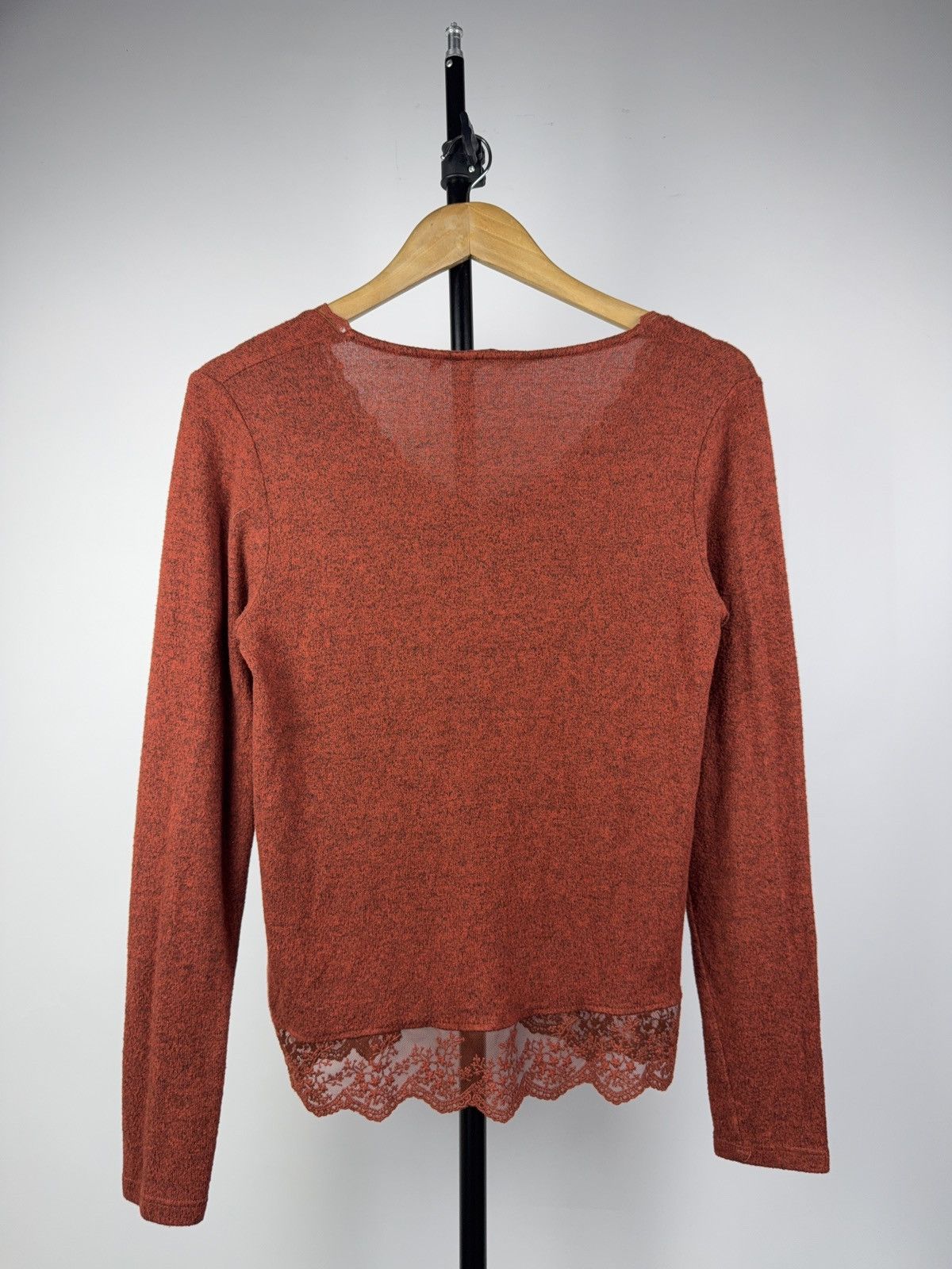Japanese Brand 00s NAF NAF Romantic Terracotta Knit Top with Lace Trim S Size S / US 4 / IT 40 - 10 Thumbnail
