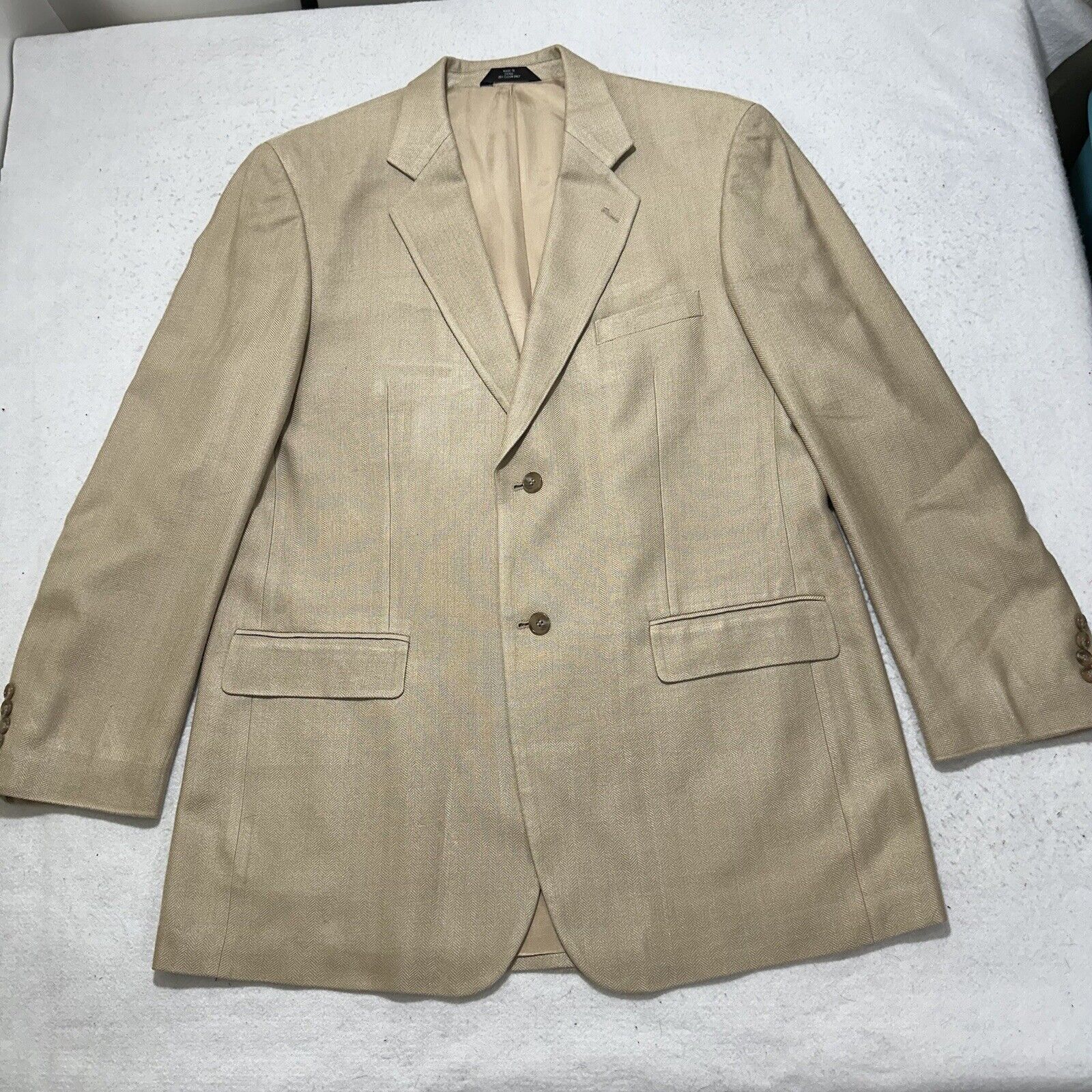 Haggar Haggar Black Label 44L Silk Beige Herringbone Suit Jacket Size 44L - 1 Thumbnail