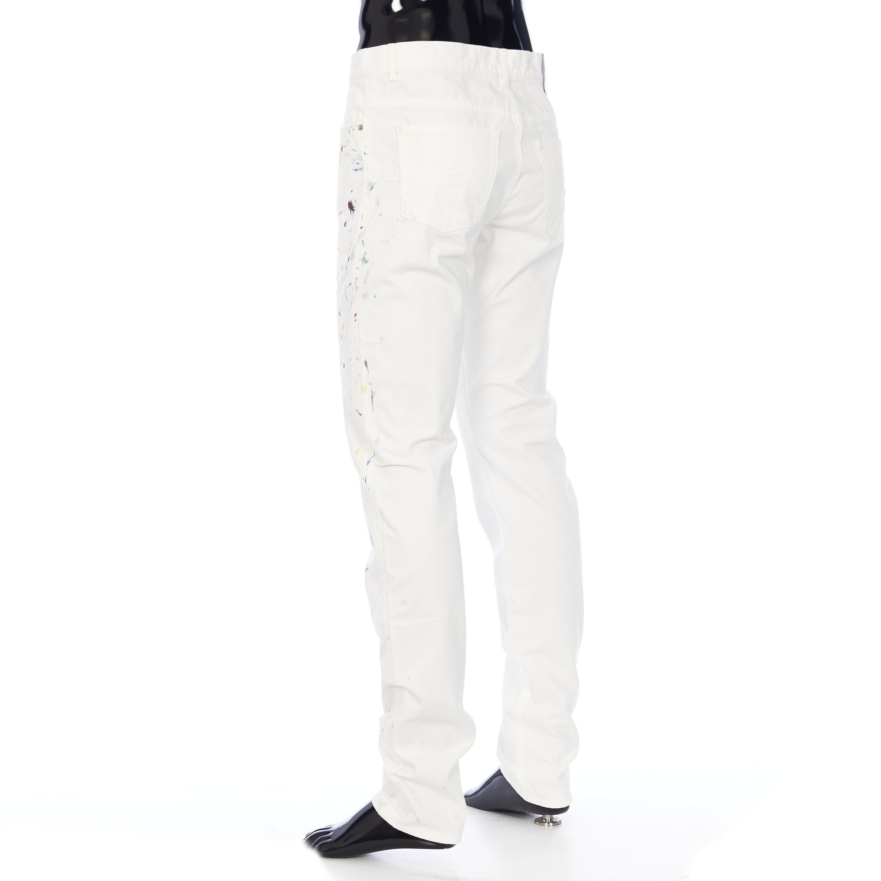 Dior Slimfit Jeans In White Cotton Denim with Paint Print Size US 32 / EU 48 - 4 Thumbnail