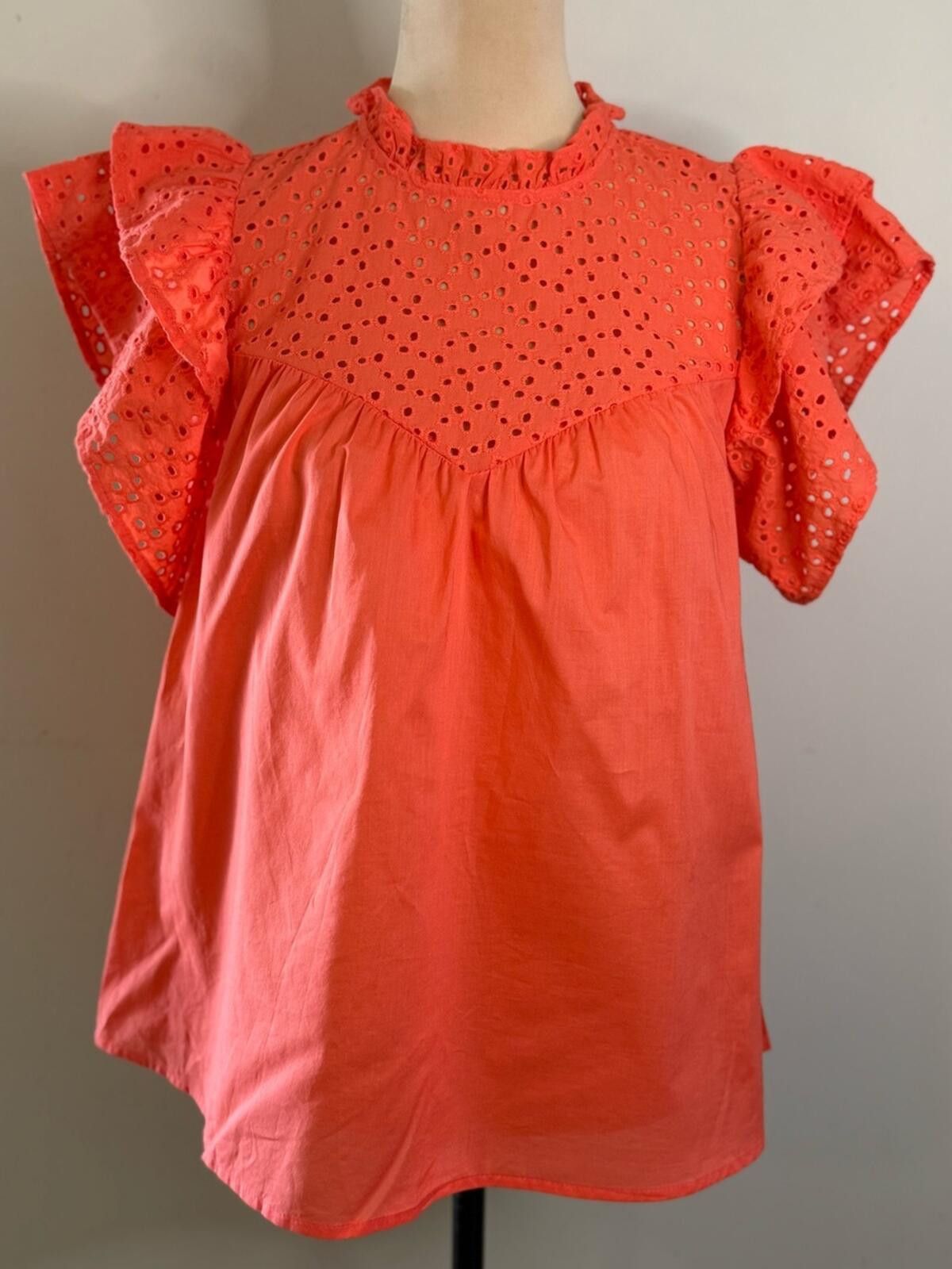 Other a new day reddish orange islet lace ruffled sleeve top SZ SM Size S / US 4 / IT 40 - 1 Thumbnail
