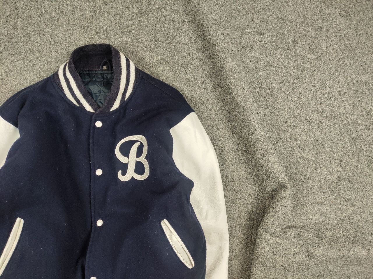 Vintage Vintage 90's Varsity Letterman Dark Blue Wool Bomber Jacket Size US M / EU 48-50 / 2 - 2 Thumbnail