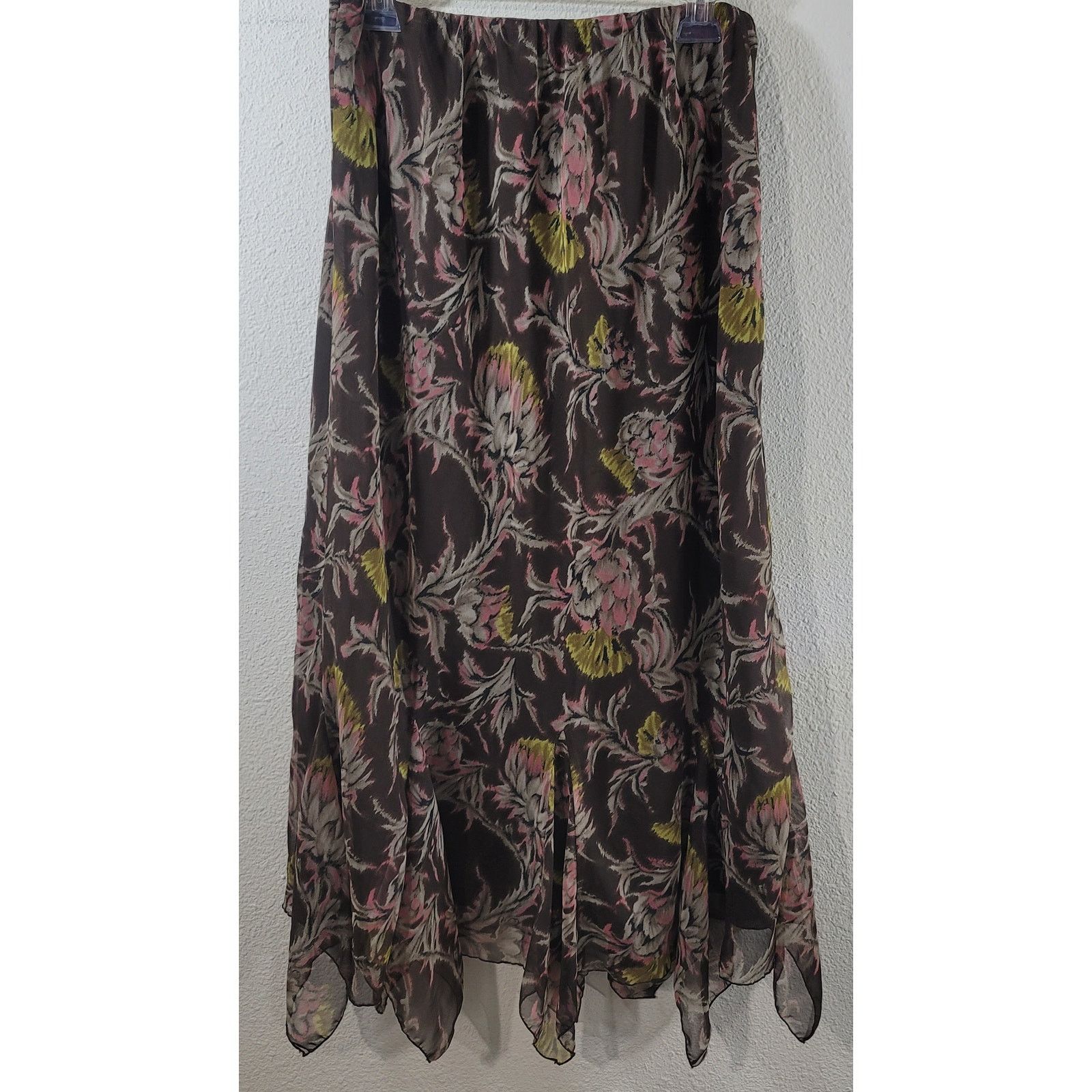 Other Cato Brown Pink Yellow Floral Sheer Overlay A Line Skirt 14W Size 36" / US 14 / IT 50 - 2 Thumbnail