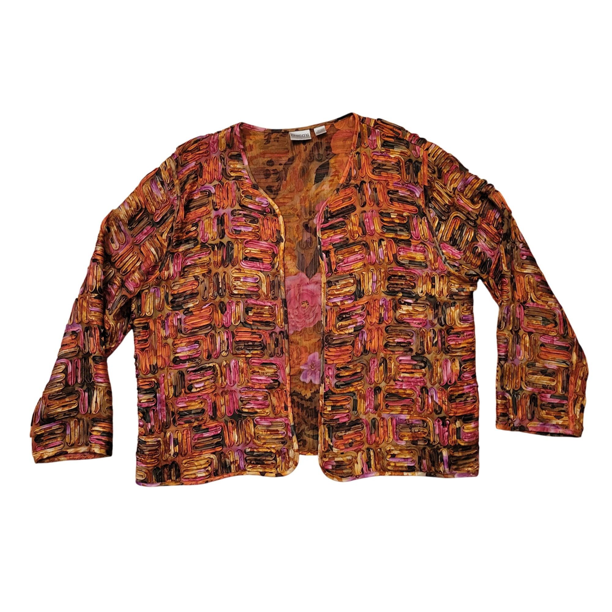 Chicos Chicos 3 Open Front Jacket Multicolor Abstract Ribbon Design Size XL / US 12-14 / IT 48-50 - 1 Thumbnail