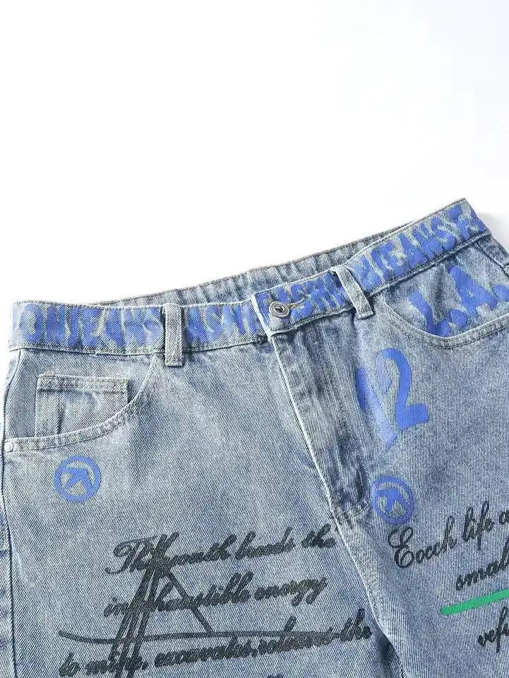 Japanese Brand Graffiti Printing Jeans Men's Gradient Hip Hop Trousers Size US 32 / EU 48 - 6 Thumbnail