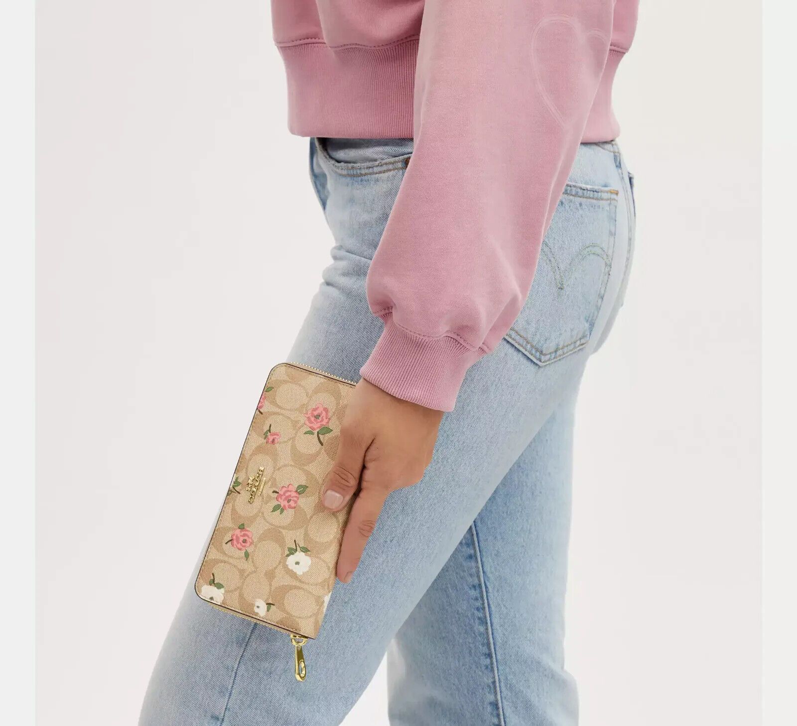 Coach Long Zip Around Wallet In Signature Canvas With Floral
