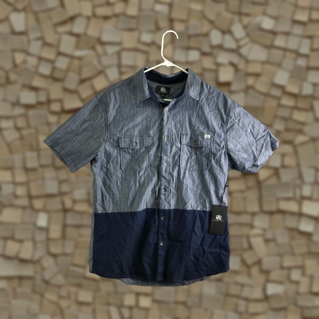 Vintage Rock & Republic Mens Size L Blue Short Sleeve Button Up Spread Collar Shirt Size US L / EU 52-54 / 3 - 1 Thumbnail