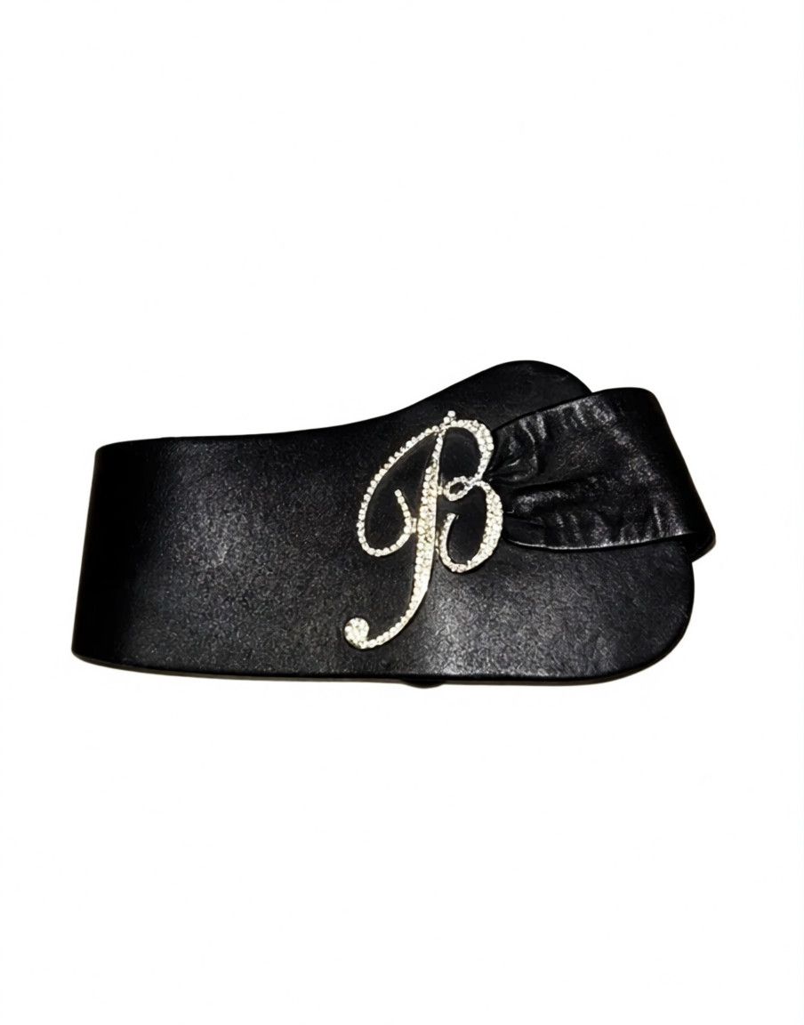 Blumarine Blumarine Black Leather Belt with Rhinestone 'B', c.2000s Size ONE SIZE - 2 Thumbnail