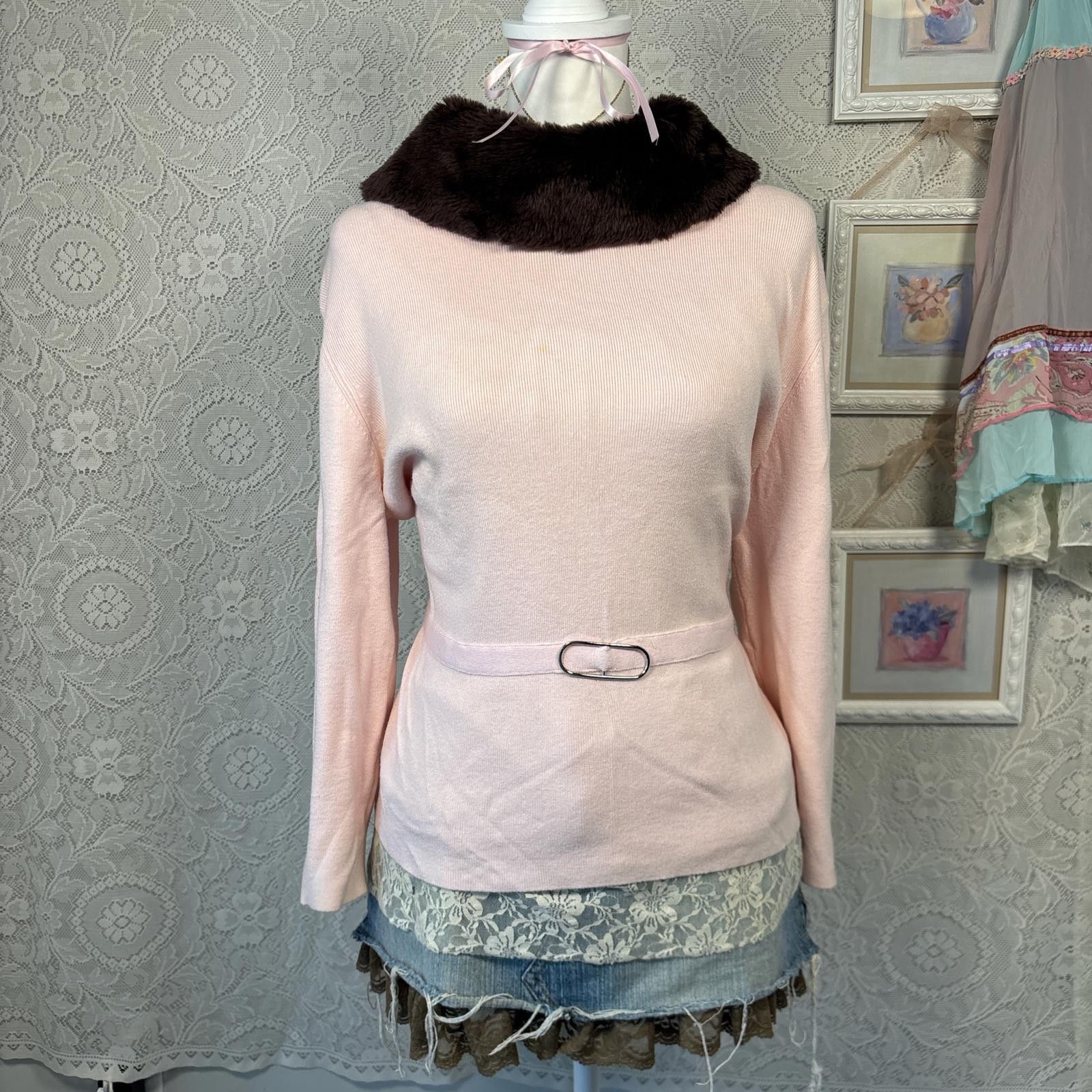 George y2k fur pink coquette sweater with ring detail Size L / US 10 / IT 46 - 2 Thumbnail