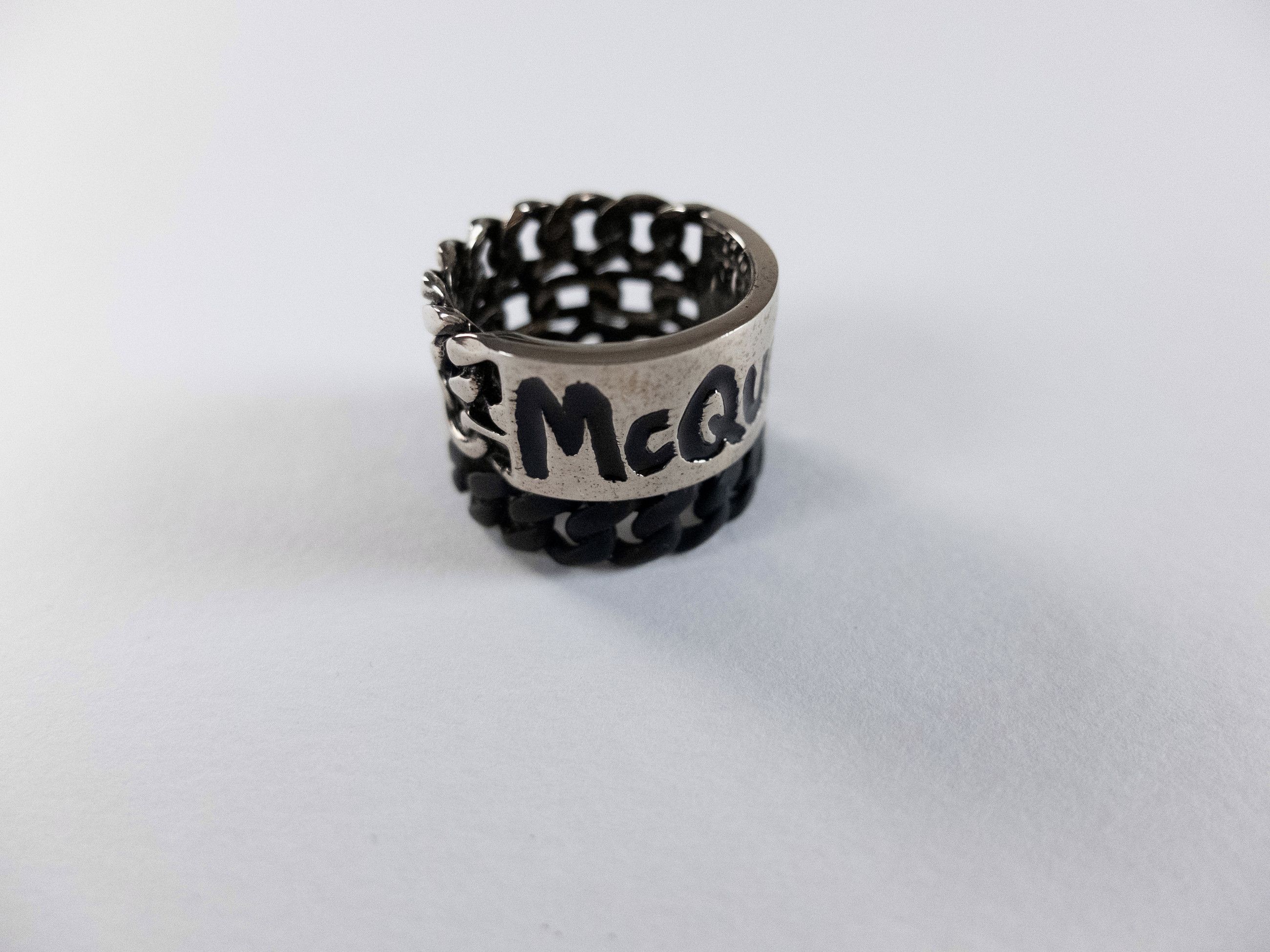 Alexander McQueen ALEXANDER MCQUEEN silver tone metal chain ring w graffiti q Size ONE SIZE - 3 Thumbnail