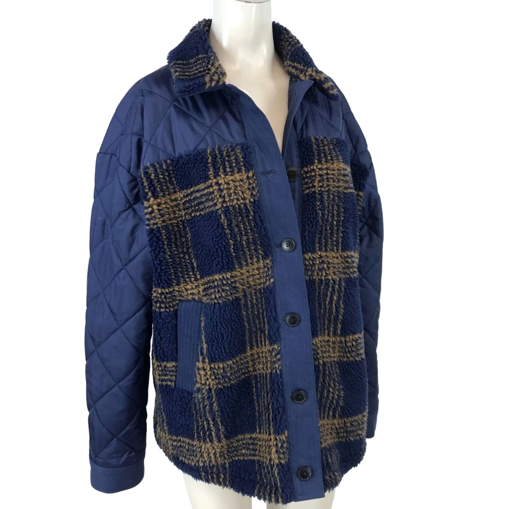 Vintage VINTAGE CARVE DESIGNS NAVY BLUE TAN FLEECE BUTTON UP SHIRT JACKET Womens LARGE Size L / US 10 / IT 46 - 2 Thumbnail