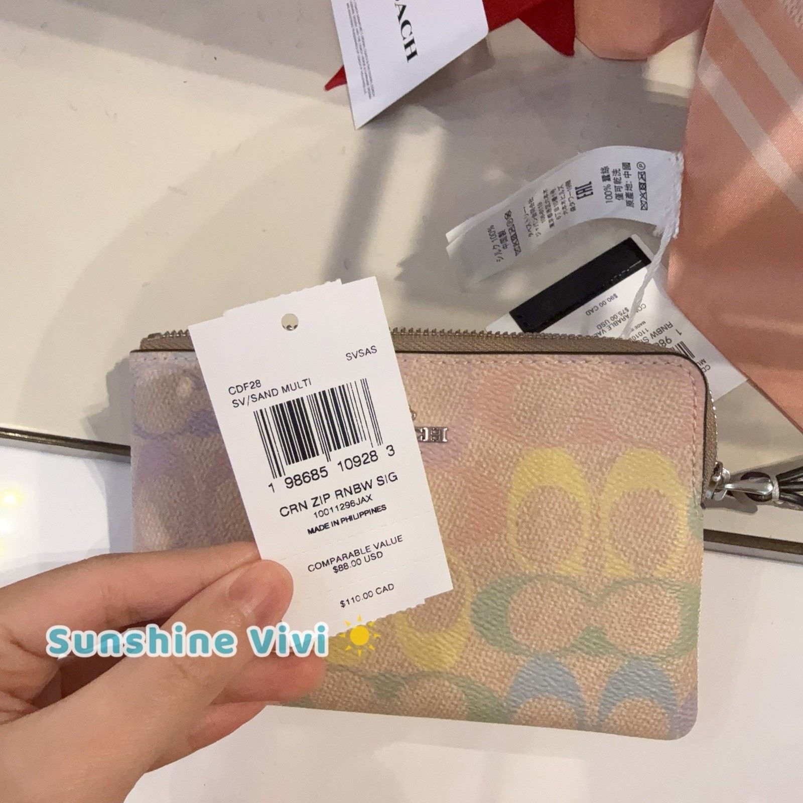 Coach NWT Coach Corner Zip Wristlet Rainbow CDF28 Silver Sand Size ONE SIZE - 4 Thumbnail