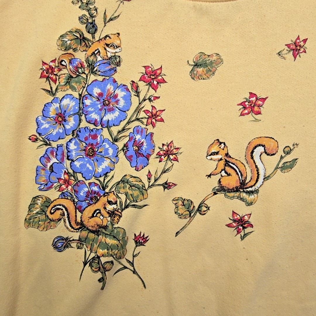Vintage Vintage Squirrel Spring Floral Sweatshirt Yellow Graphic L Size L / US 10 / IT 46 - 4 Thumbnail