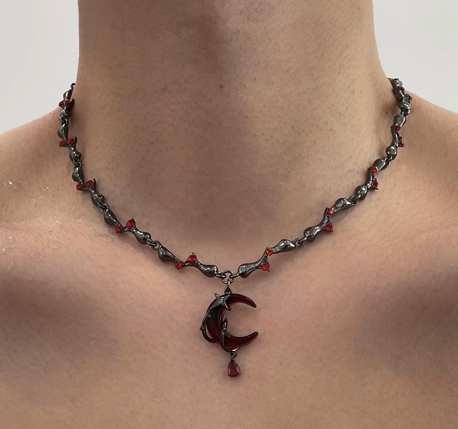 Japanese Brand × Jewelry Retro streetwear punk red rhinestone moon chain necklace Size ONE SIZE - 1 Thumbnail