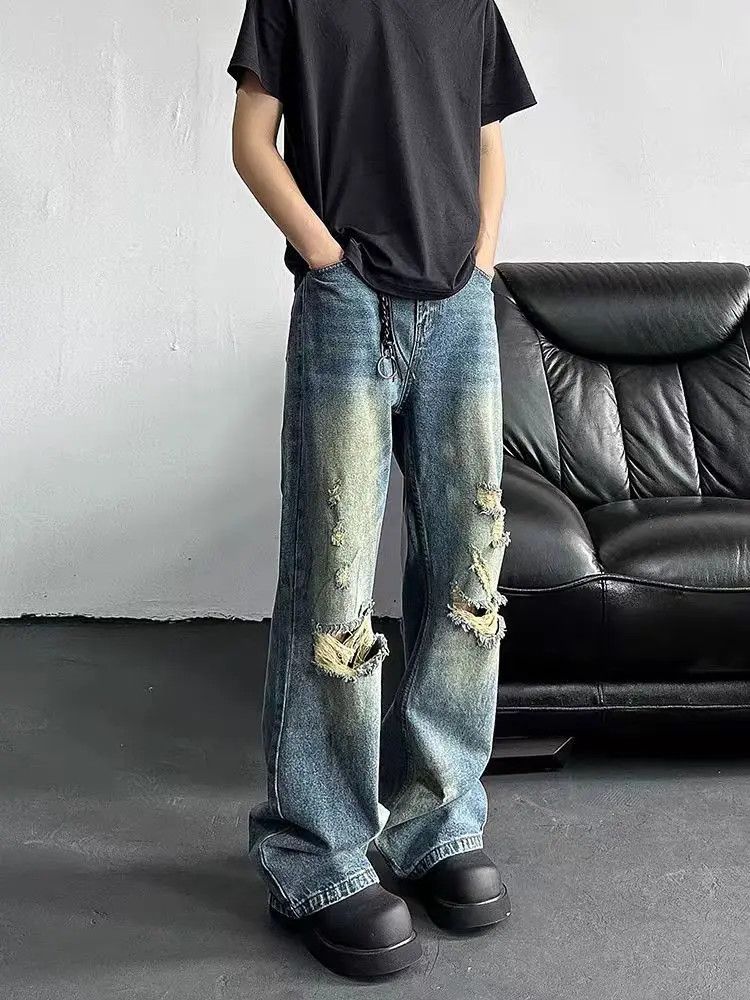Designer × Japanese Brand Washed and worn-in ripped straight-leg jeans Size US 32 / EU 48 - 1 Thumbnail