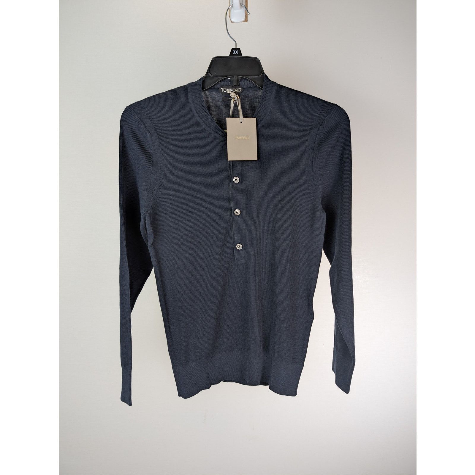 Tom Ford o1rshd1 Henley Shirt in Navy Blue Size US S / EU 44-46 / 1 - 9 Thumbnail