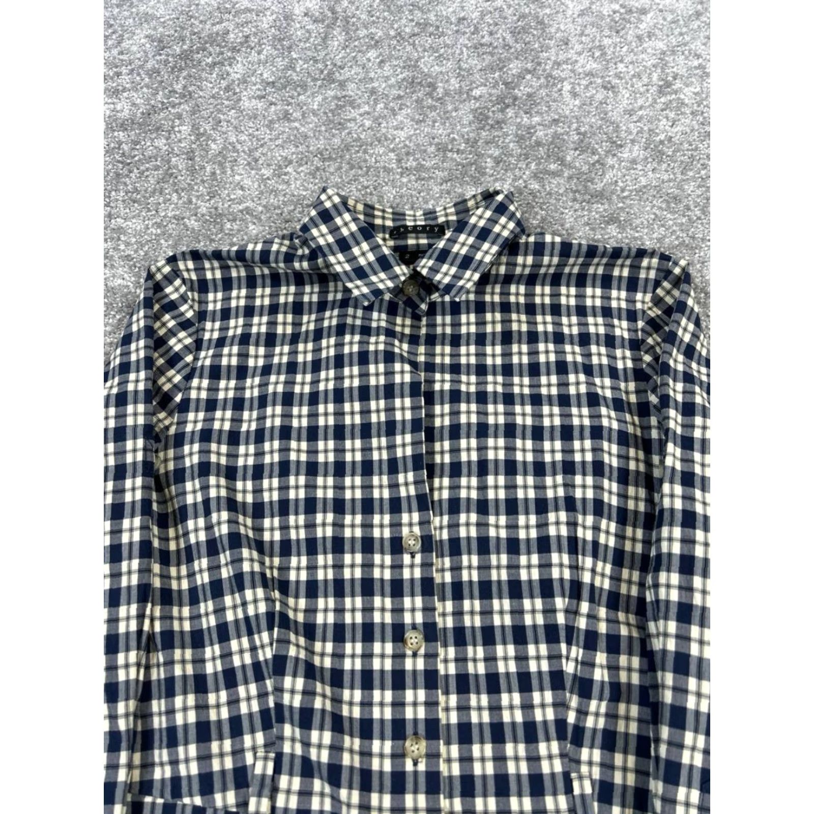 Theory VINTAGE Theory Shirt Dress Women 2 Short Cotton Plaid Collared Button Casual Spring Summer Womens Size XS / US 0-2 / IT 36-38 - 2 Thumbnail