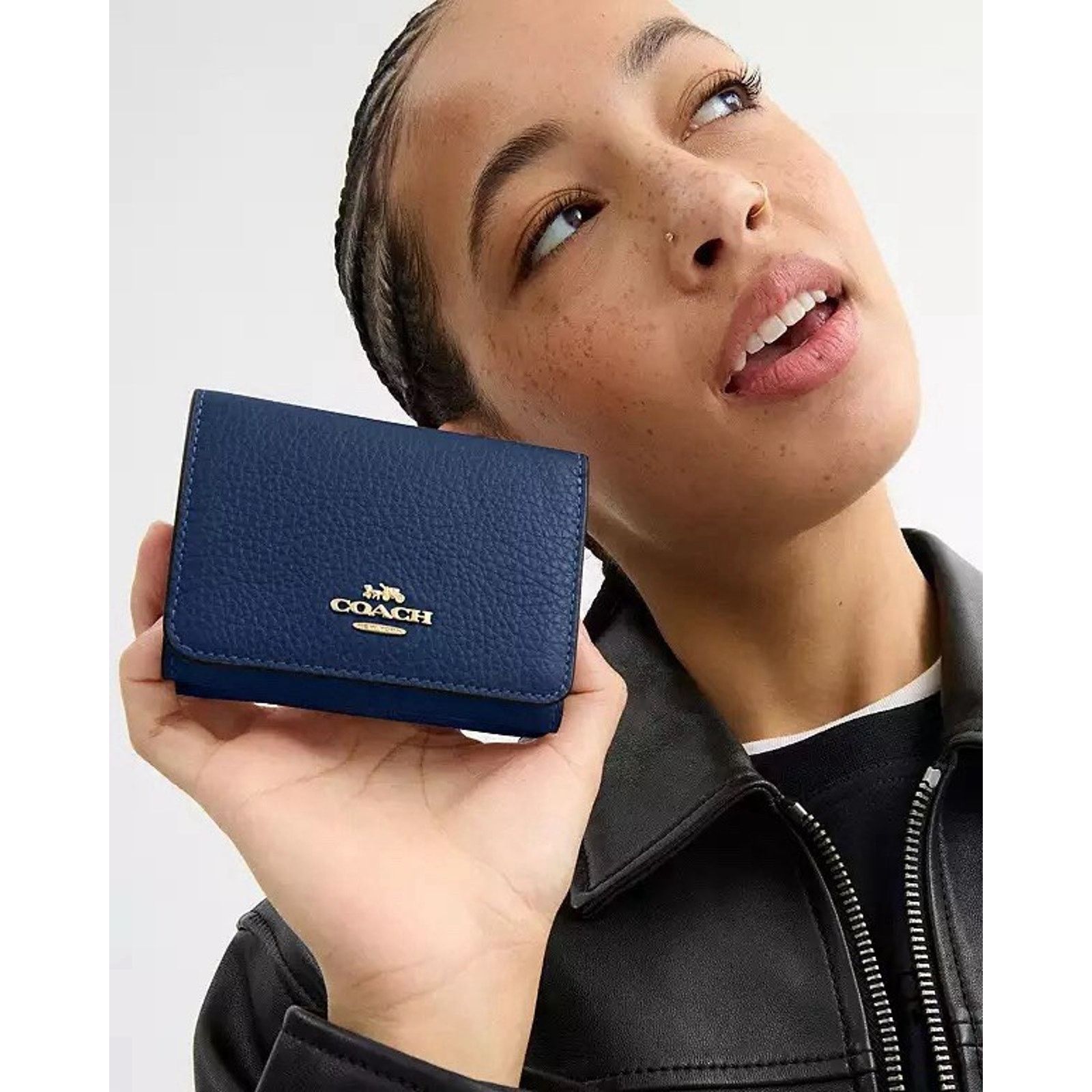 Coach NWT Coach Card Holder Wallet CZ034 Tan/Deep Blue Size ONE SIZE - 8 Thumbnail