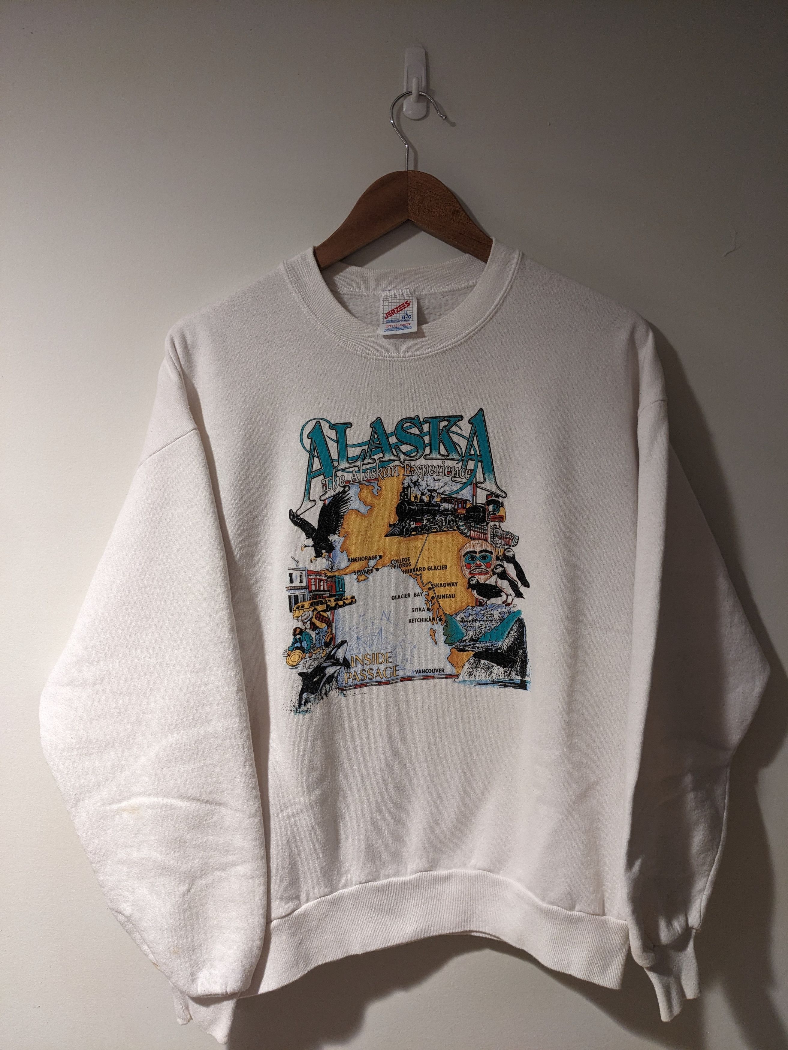 Vintage Vintage 90s Alaska Map Tourist White Large Sweatshirt Size US L / EU 52-54 / 3 - 1 Thumbnail