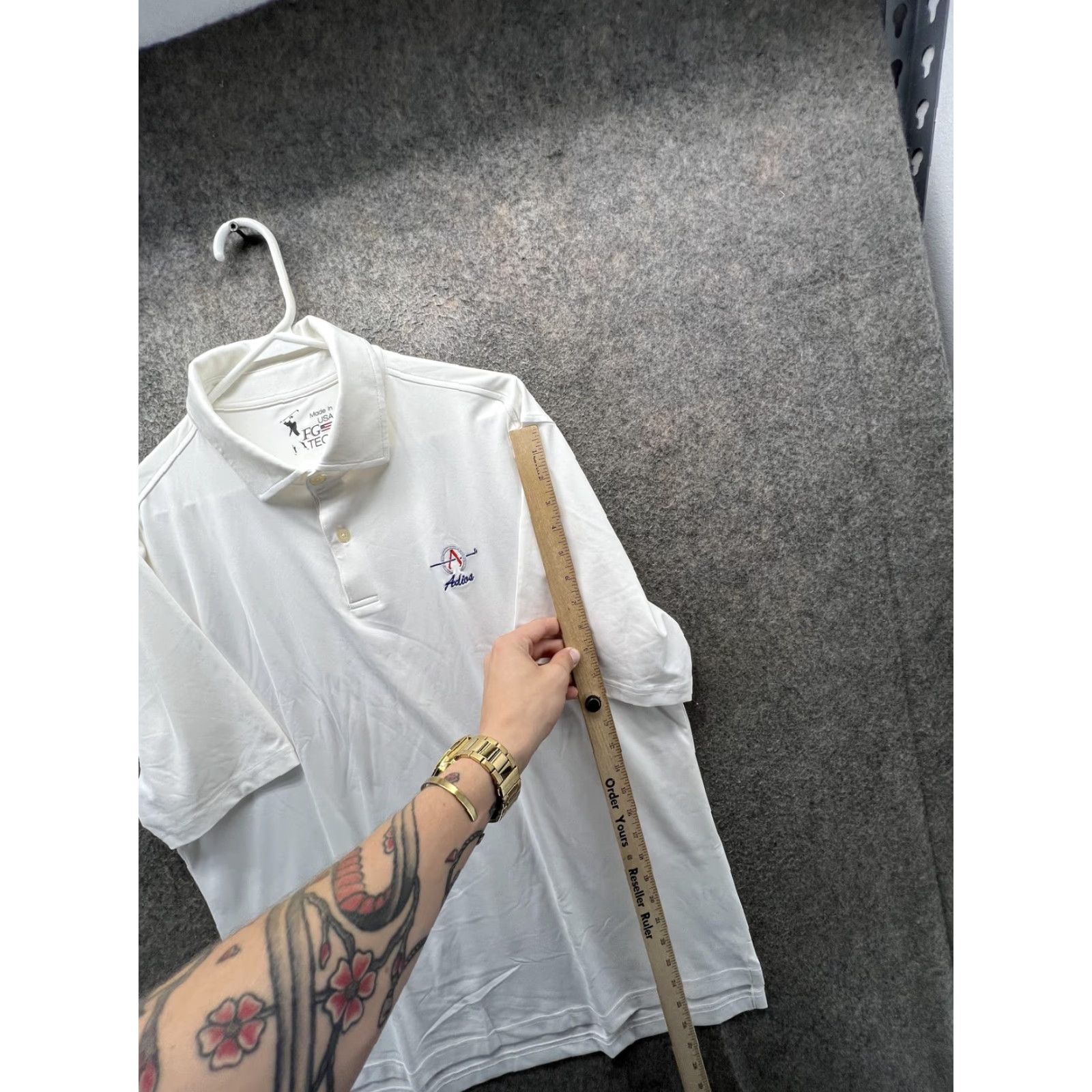 Vintage FG Tech Golf Polo Shirt Mens Large White Short Sleeve Adios Logo Made In USA Size US L / EU 52-54 / 3 - 5 Thumbnail