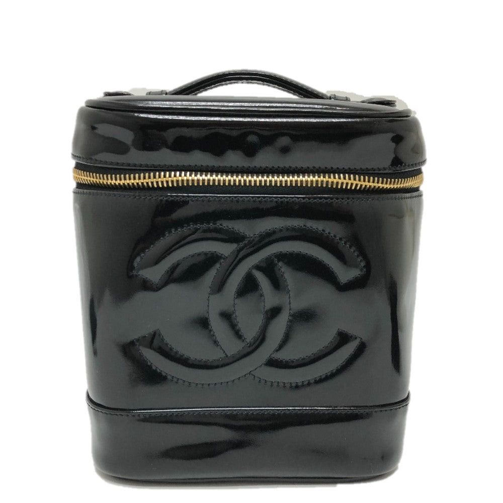 Chanel Chanel A01998 Cc Coco Mark Cosmetic Pouch Vertical Vanity Bag Handbag Enamel Women Black Size ONE SIZE - 1 Thumbnail
