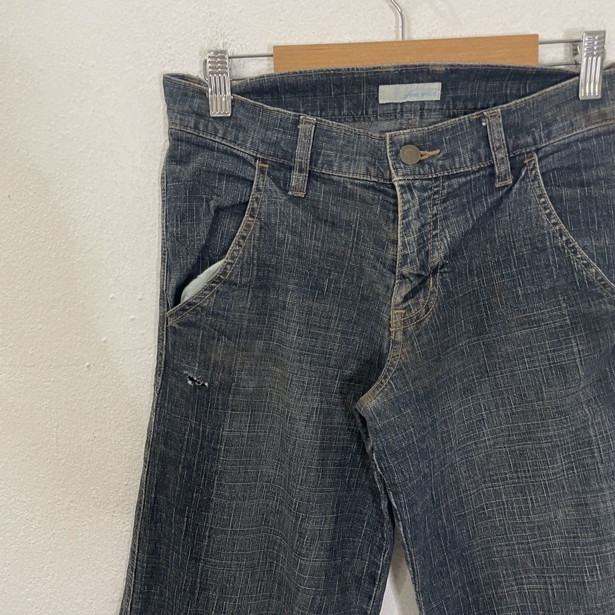 Japanese Brand Vintage Green Wood Baggy Denim Size 29" - 3 Thumbnail