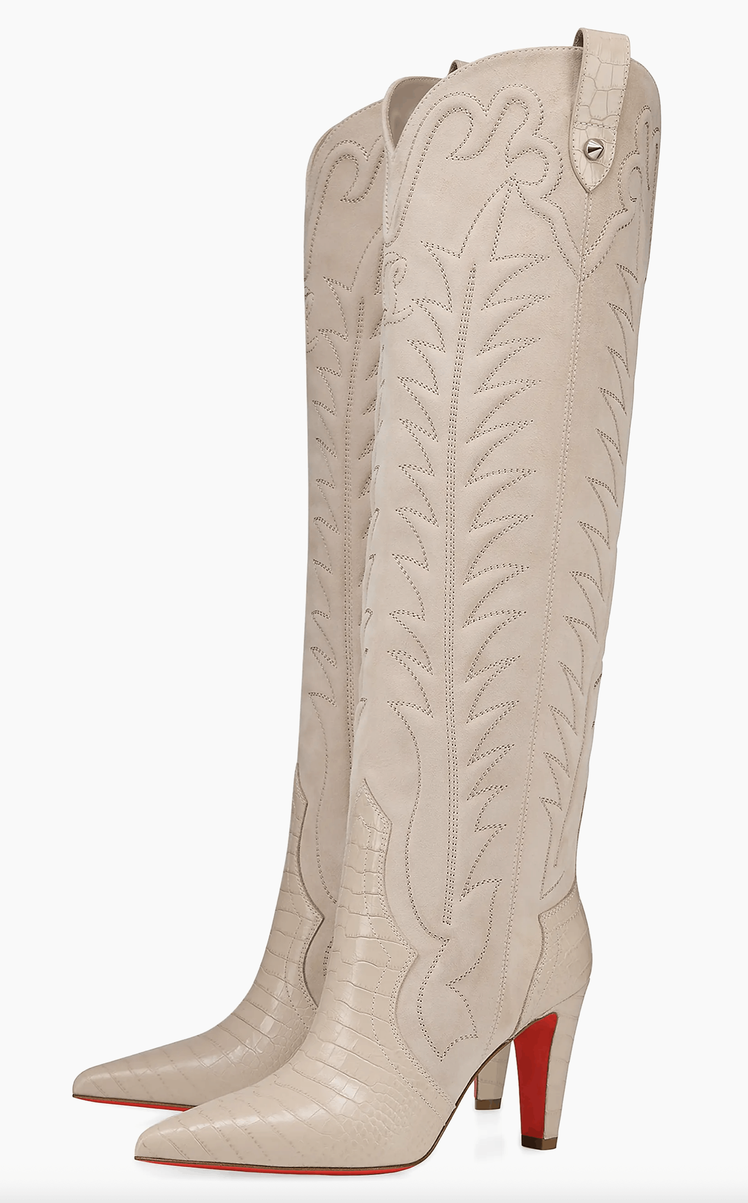 Christian Louboutin Santia Botta 85 Pearl Beige Western Knee High Heel Boot 38 Size US 8 / IT 38 - 1 Thumbnail