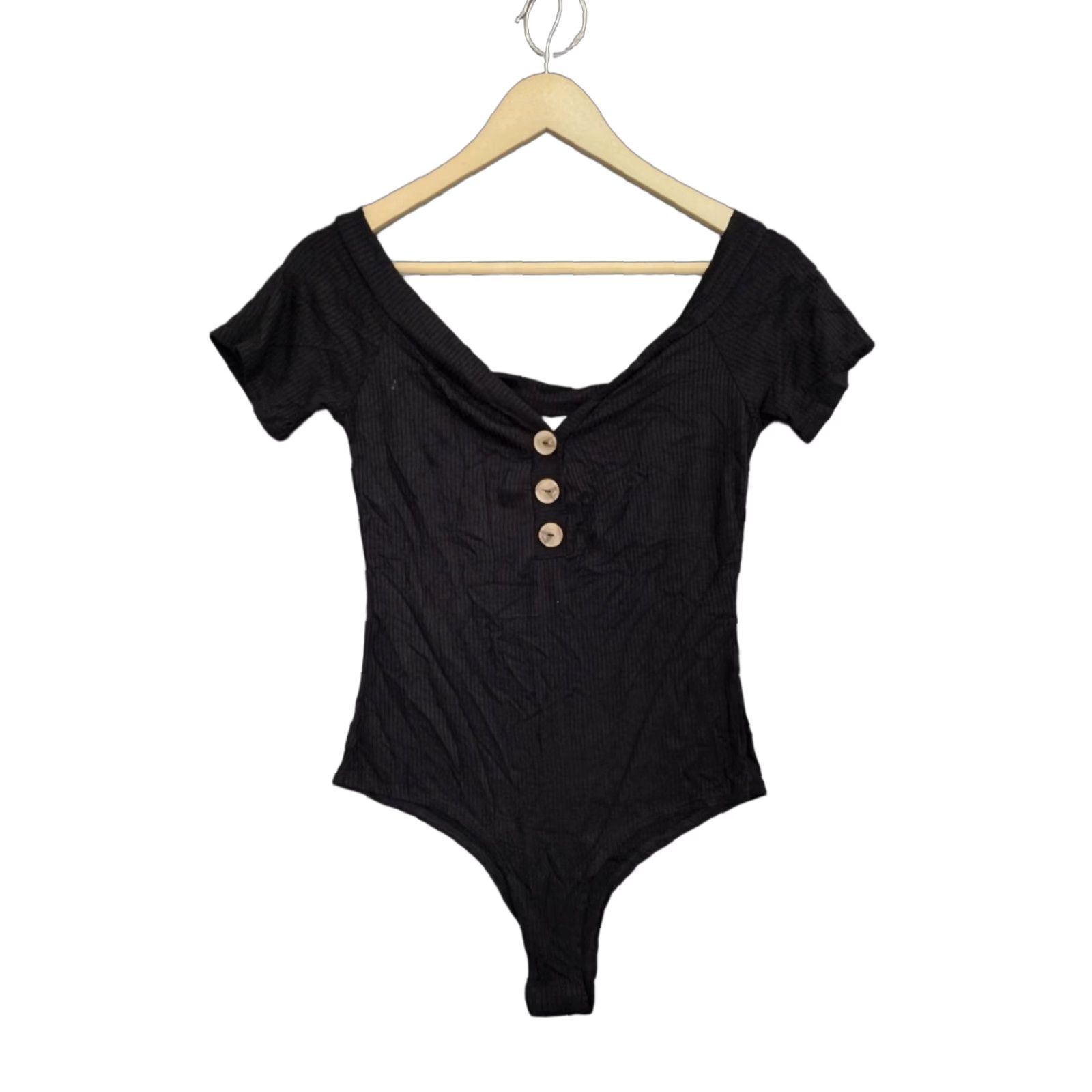 Vintage MAGIA Bodysuit Shirt Black Ribbed 3 Button Short Sleeve Size L Womens Size L / US 10 / IT 46 - 1 Thumbnail