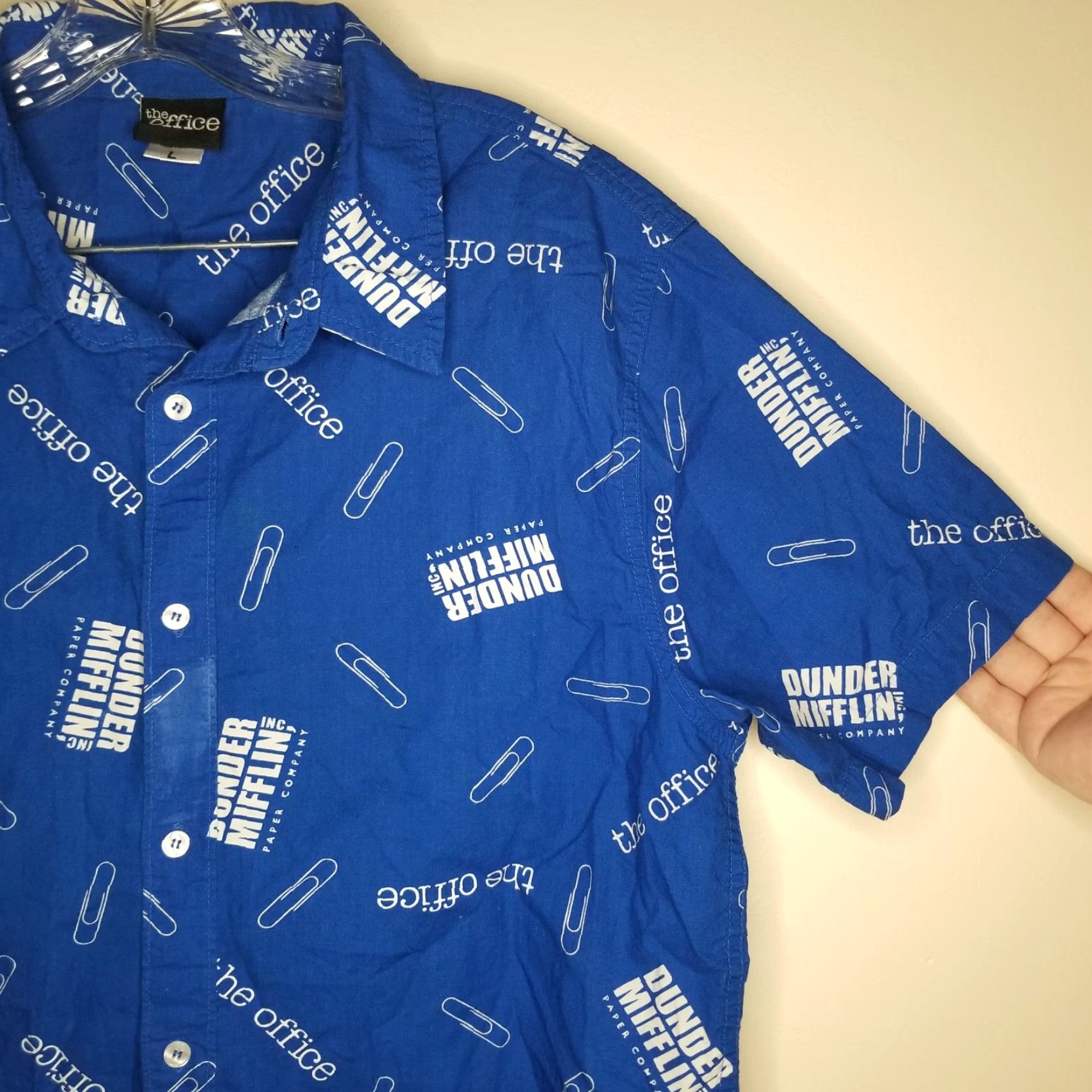 Vintage VINTAGE The Office Dunder Mifflin Shirt Mens Blue Short Sleeve Button-Up Size L Size US 33 - 4 Thumbnail