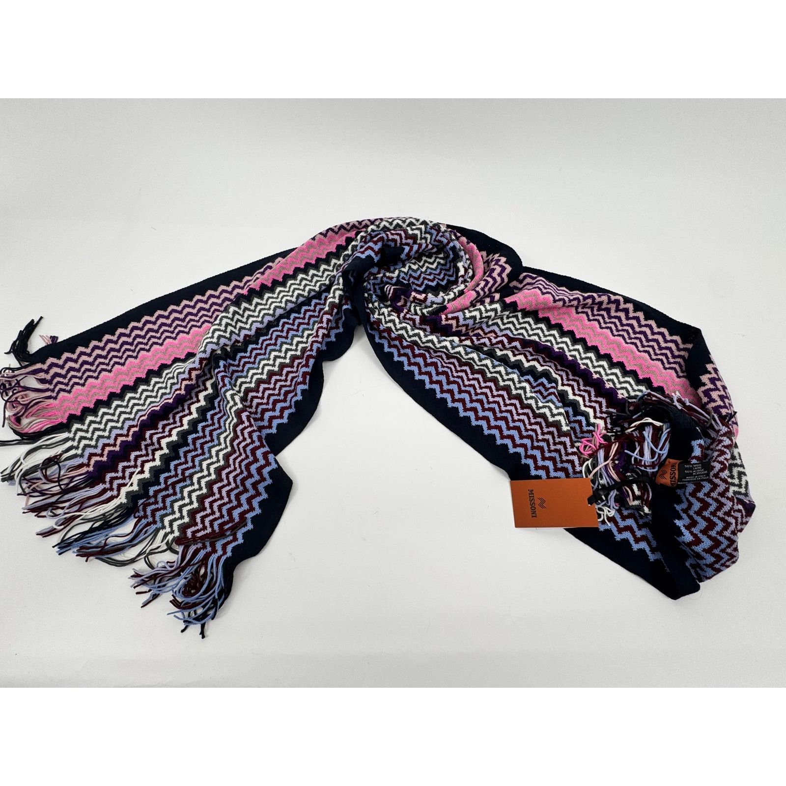 Missoni Missoni NWT Wool Blend Zigzag Pattern Crochet Knit Scarf Size ONE SIZE - 8 Thumbnail