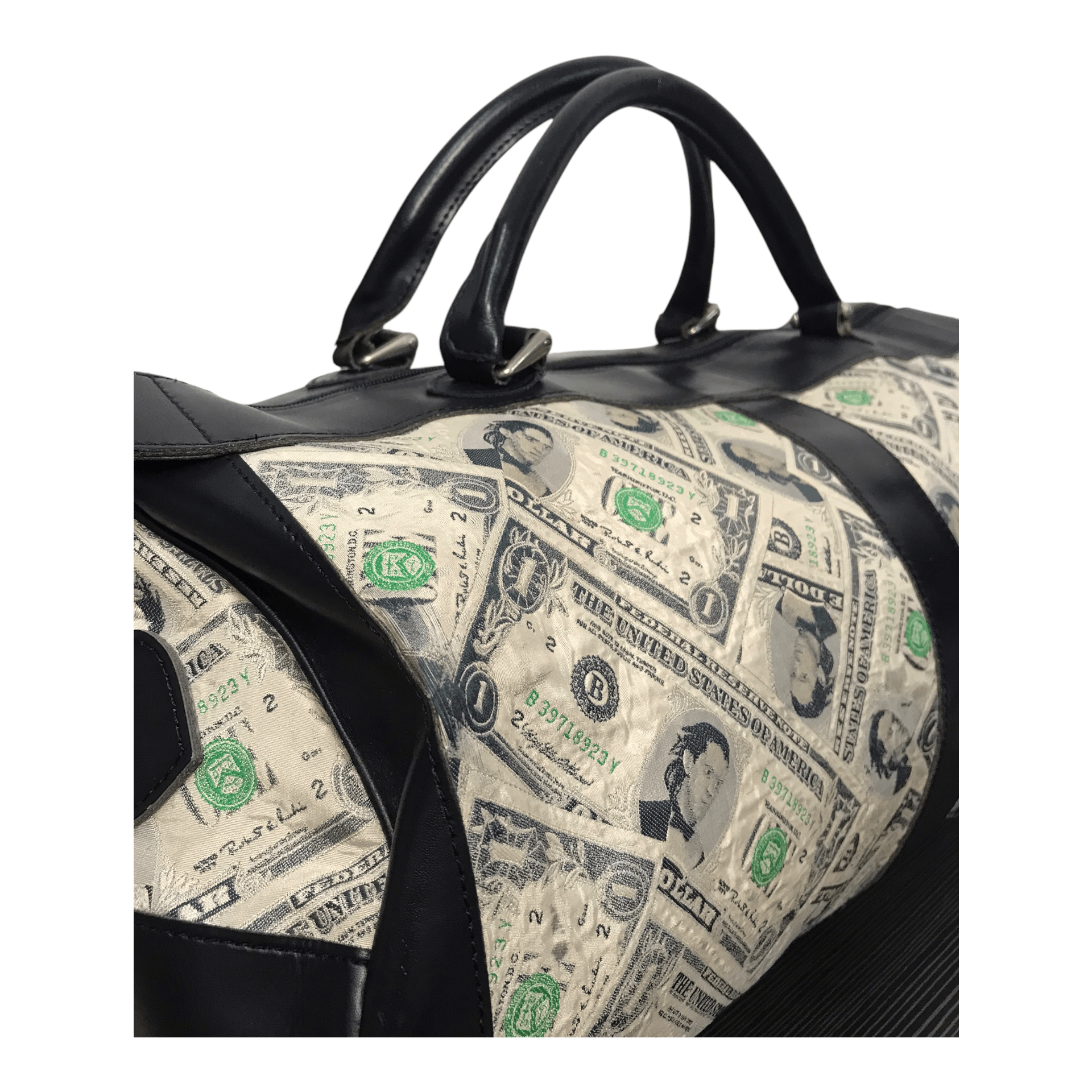 Jeremy Scott × Vintage Vintage Jeremy Scott Printed Money Half Leather Duffle Bag Size ONE SIZE - 5 Thumbnail