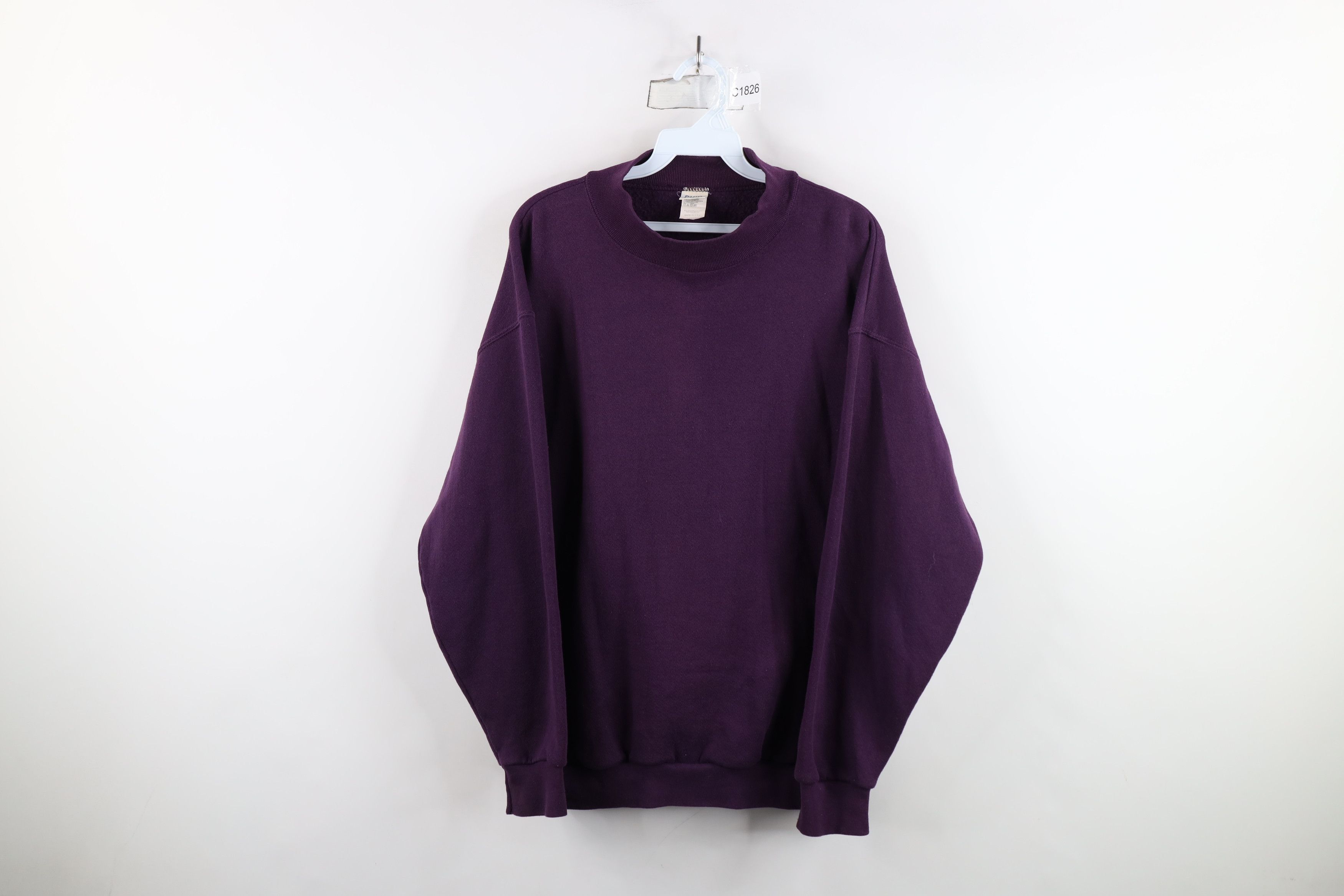 Vintage Vintage 90s Streetwear Blank Mock Neck Sweatshirt Purple USA Size L / US 10 / IT 46 - 1 Thumbnail