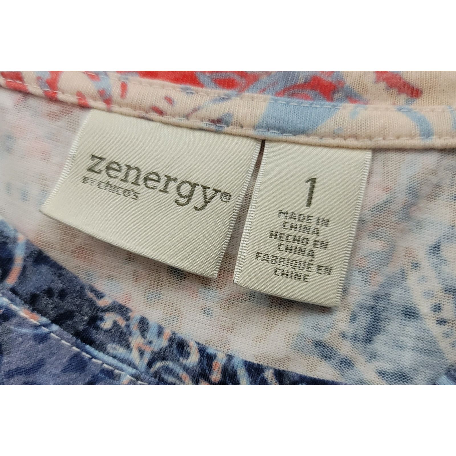 Chicos Zenergy Blue Pink Floral Print Top 1 Medium Rhinestone Size M / US 6-8 / IT 42-44 - 3 Thumbnail