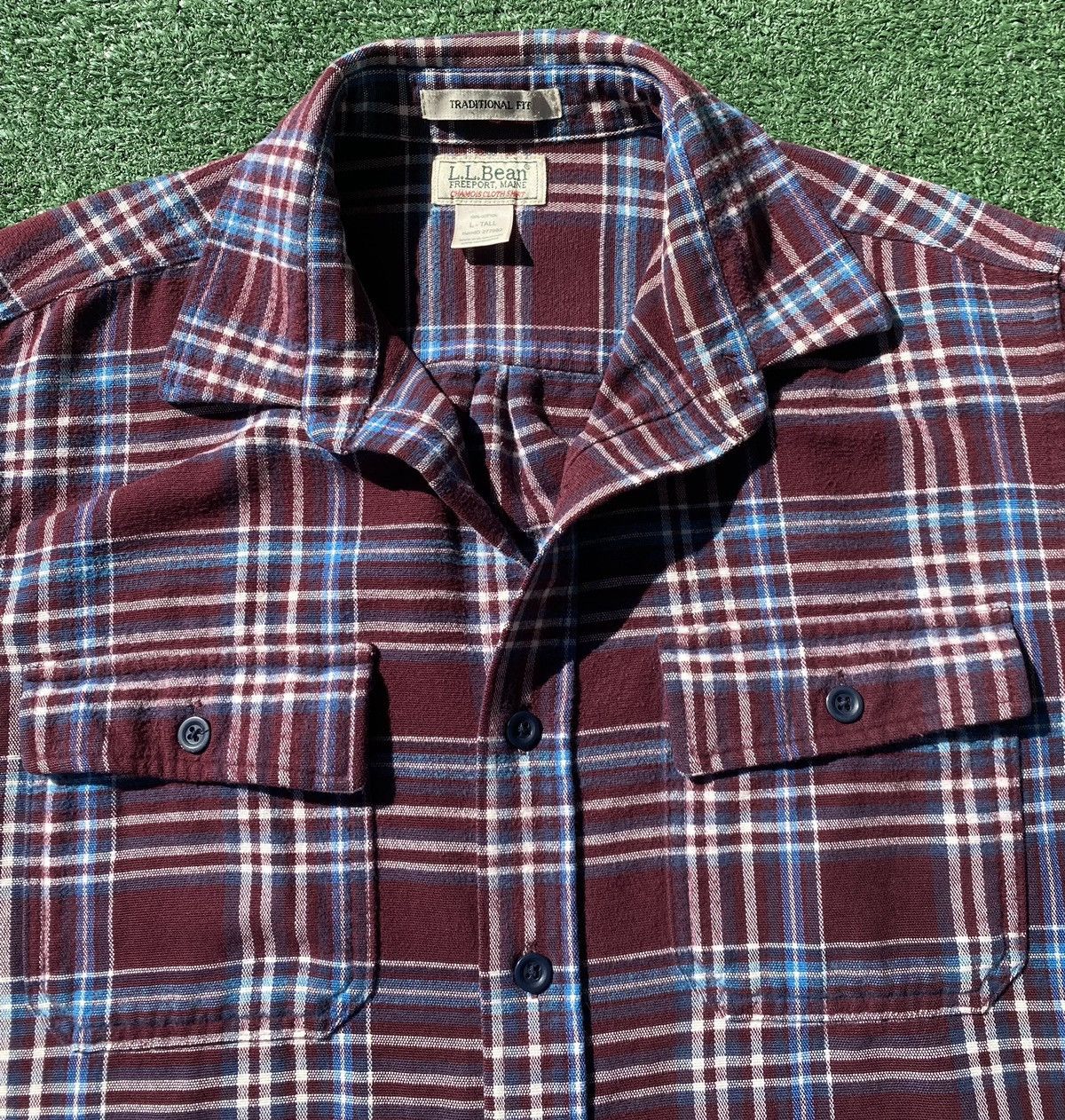 Vintage VTG 90’s LL Bean Chamois Burgundy Plaid Heavyweight Flannel Size US XL / EU 56 / 4 - 4 Thumbnail