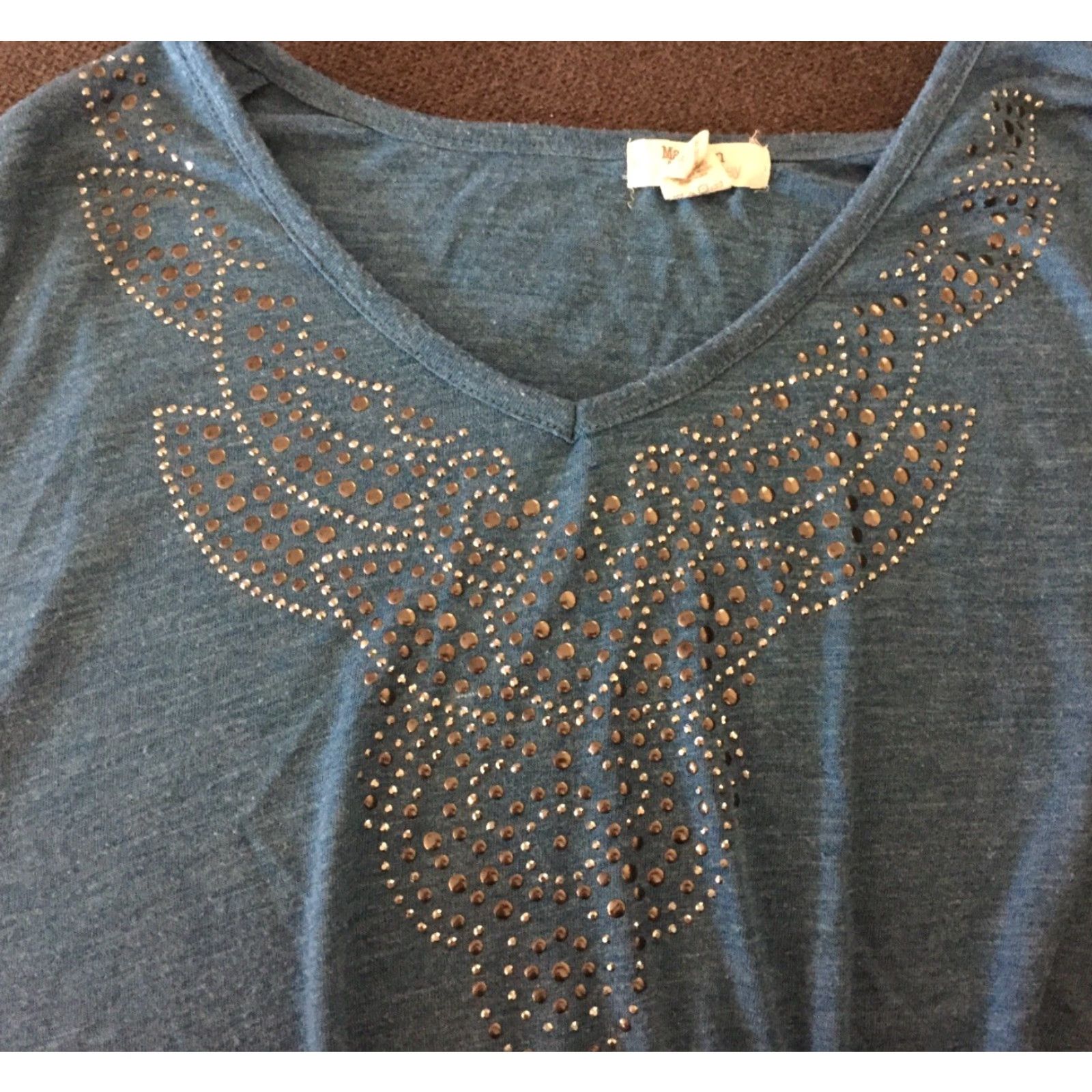 Madison Madison & Berkeley Blouse Shirt XL Blue Short Sleeve V-Neck Bling Jeweled 1X B487 Women Size XL / US 12-14 / IT 48-50 - 4 Thumbnail