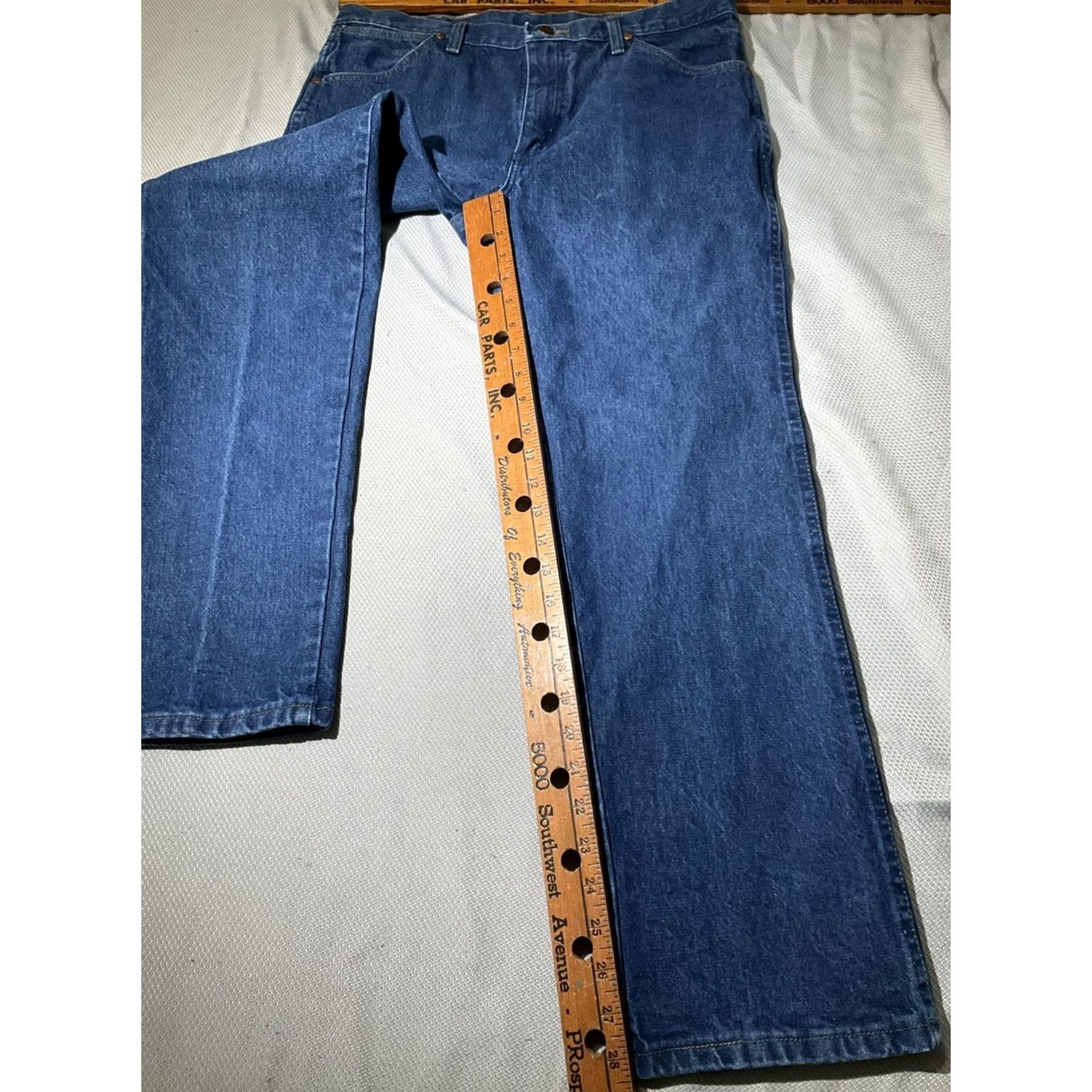 Wrangler Wrangler Jeans Mens 35x30 Blue 936PWD Cowboy Cut Denim Western Pants Regular Slim Bootcut 5-Pocket Wrangler Cowboy Cut Mens Jeans Blue 936PWD Size US 35 - 7 Thumbnail