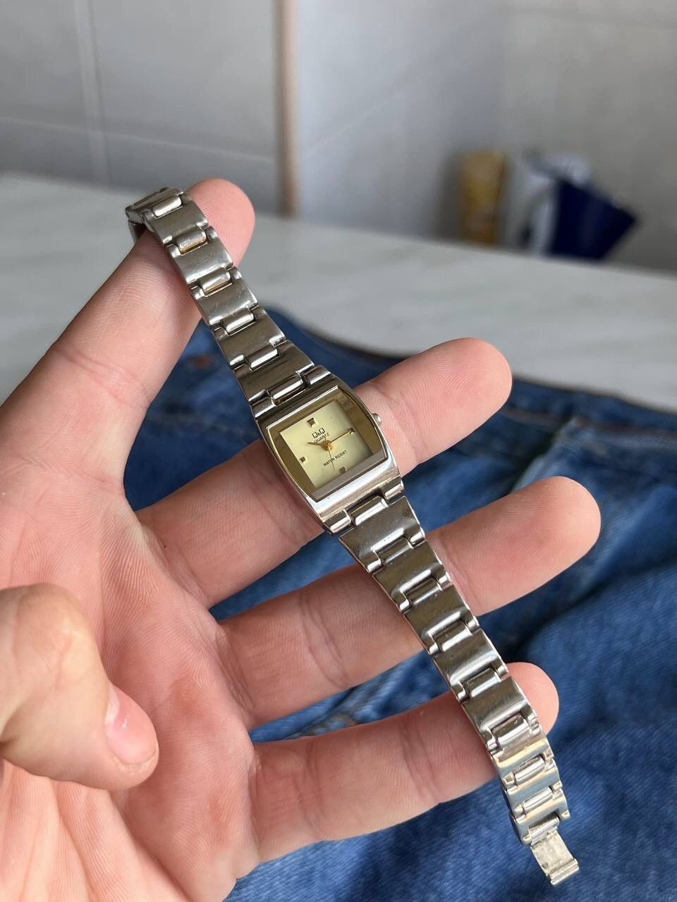 Jewelry × Vintage Vintage Omax Gold Dial Watch Chevron Bracelet Japanese Brand Size ONE SIZE - 4 Thumbnail