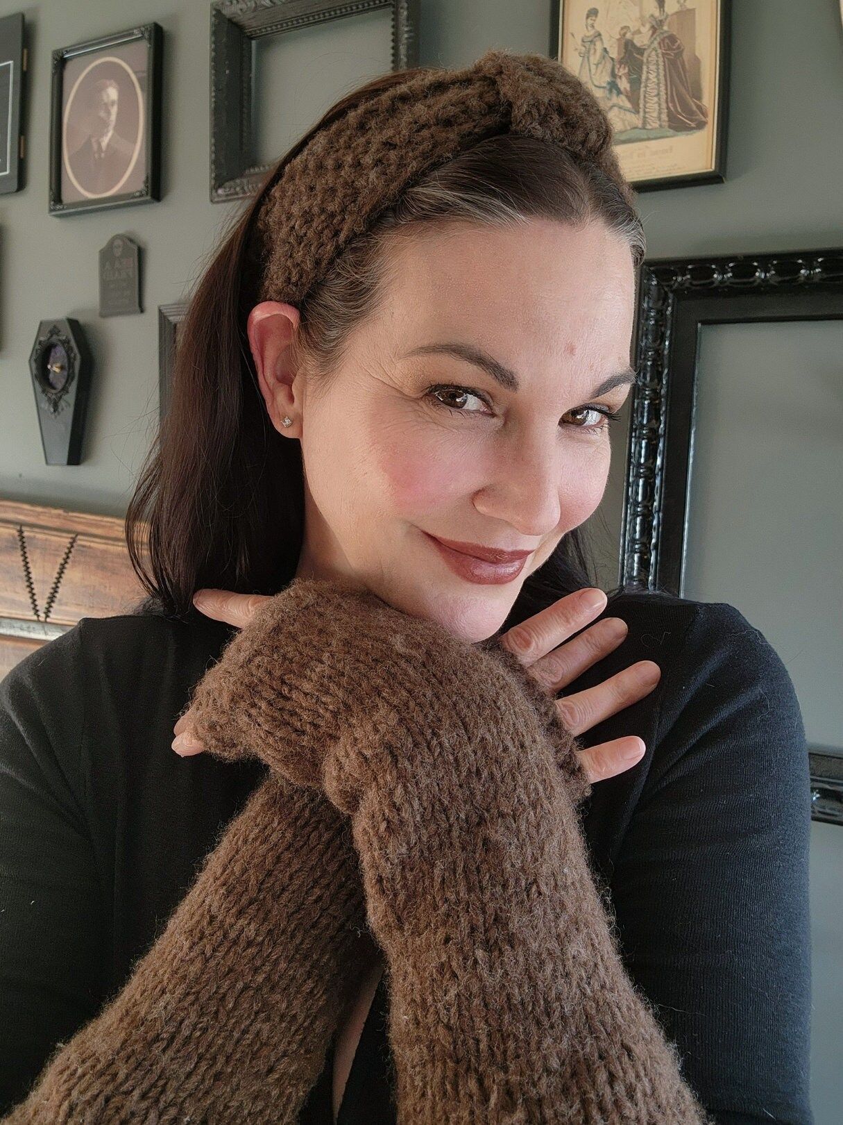 Handmade Hand Knit Headband, Earwarmer in Brown, "Highlands", One of Size ONE SIZE - 4 Thumbnail