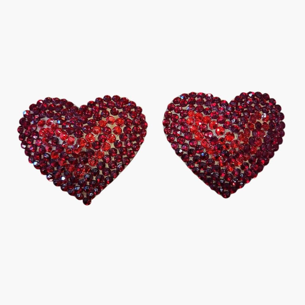 Handmade Red Acrylic Rhinestone Heart Pasties in a Size 2 3/4" Size ONE SIZE - 1 Thumbnail