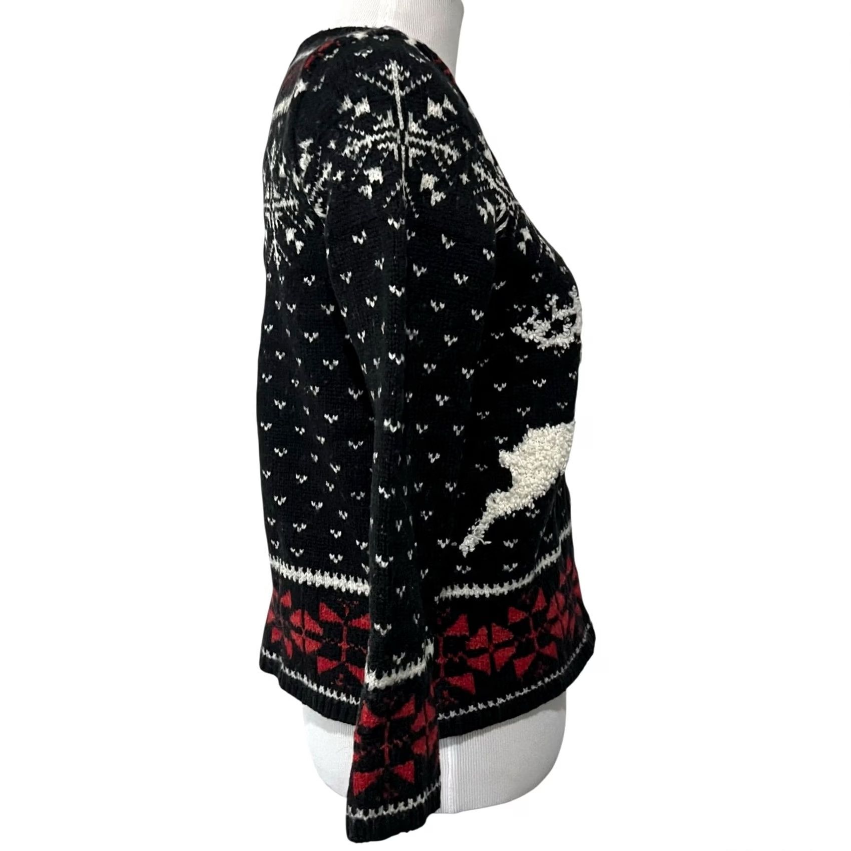 J. Jill VINTAGE J.Jill Sweater Fair Isle Black White Reindeer Holiday Christmas Cardigan XS Petite Women XS Black Fair Isle Reindeer Christmas Womens Size XS / US 0-2 / IT 36-38 - 7 Thumbnail