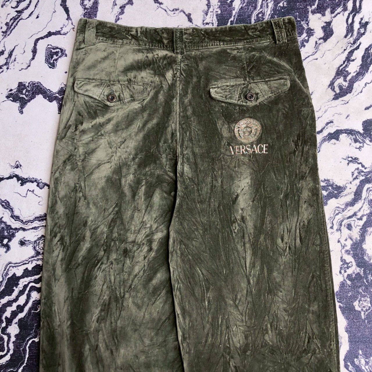 Versace Jeans Couture Vintage 90s Versace Jeans Couture Velvet Pants Olive Green Size US 34 / EU 50 - 2 Thumbnail