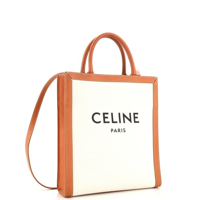 Celine Vertical Cabas Tote Canvas with Leather Mini - ShopStyle