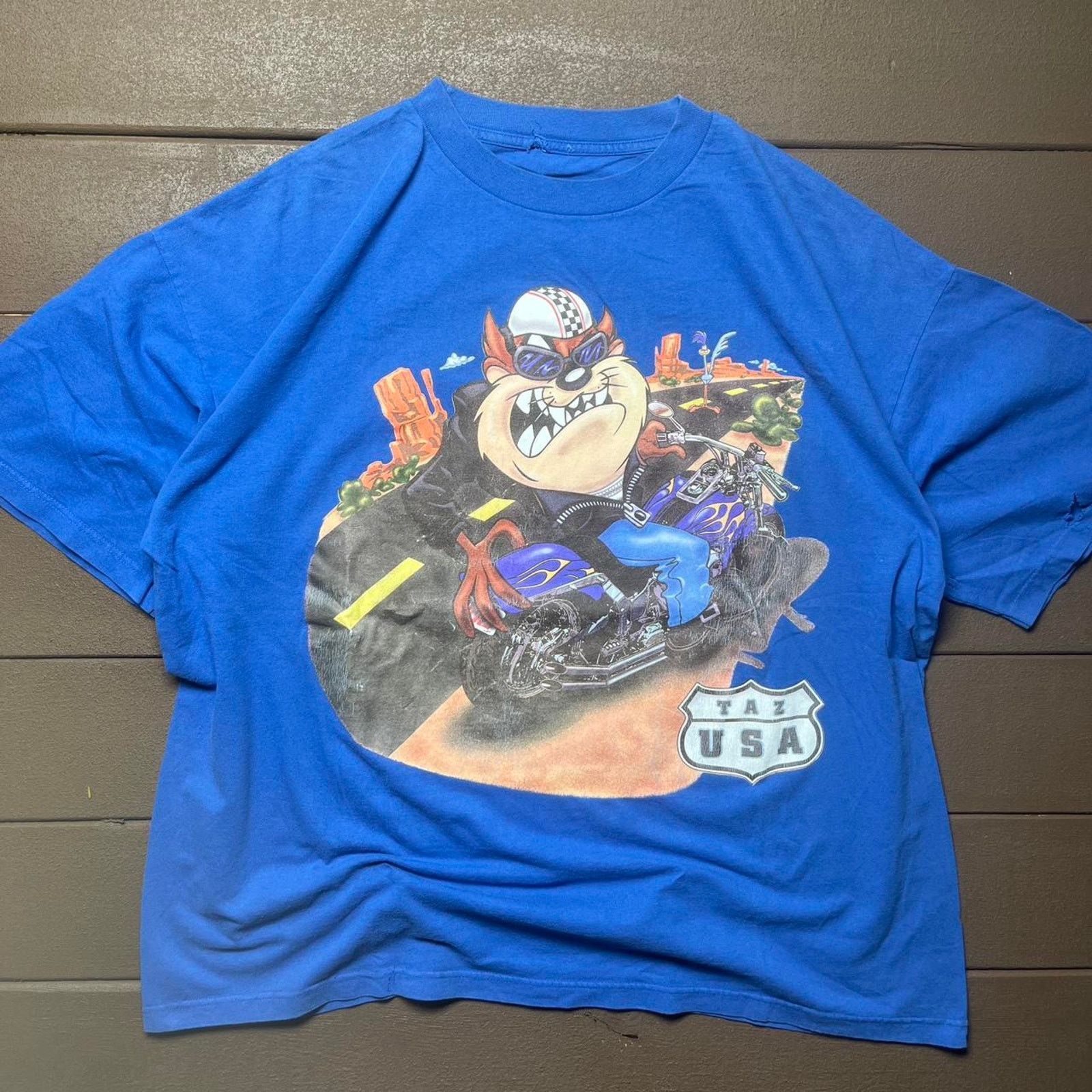 Warner Bros Vintage 90s Taz Cartoon Motorcycle Shirt Size US XXL / EU 58 / 5 - 1 Thumbnail