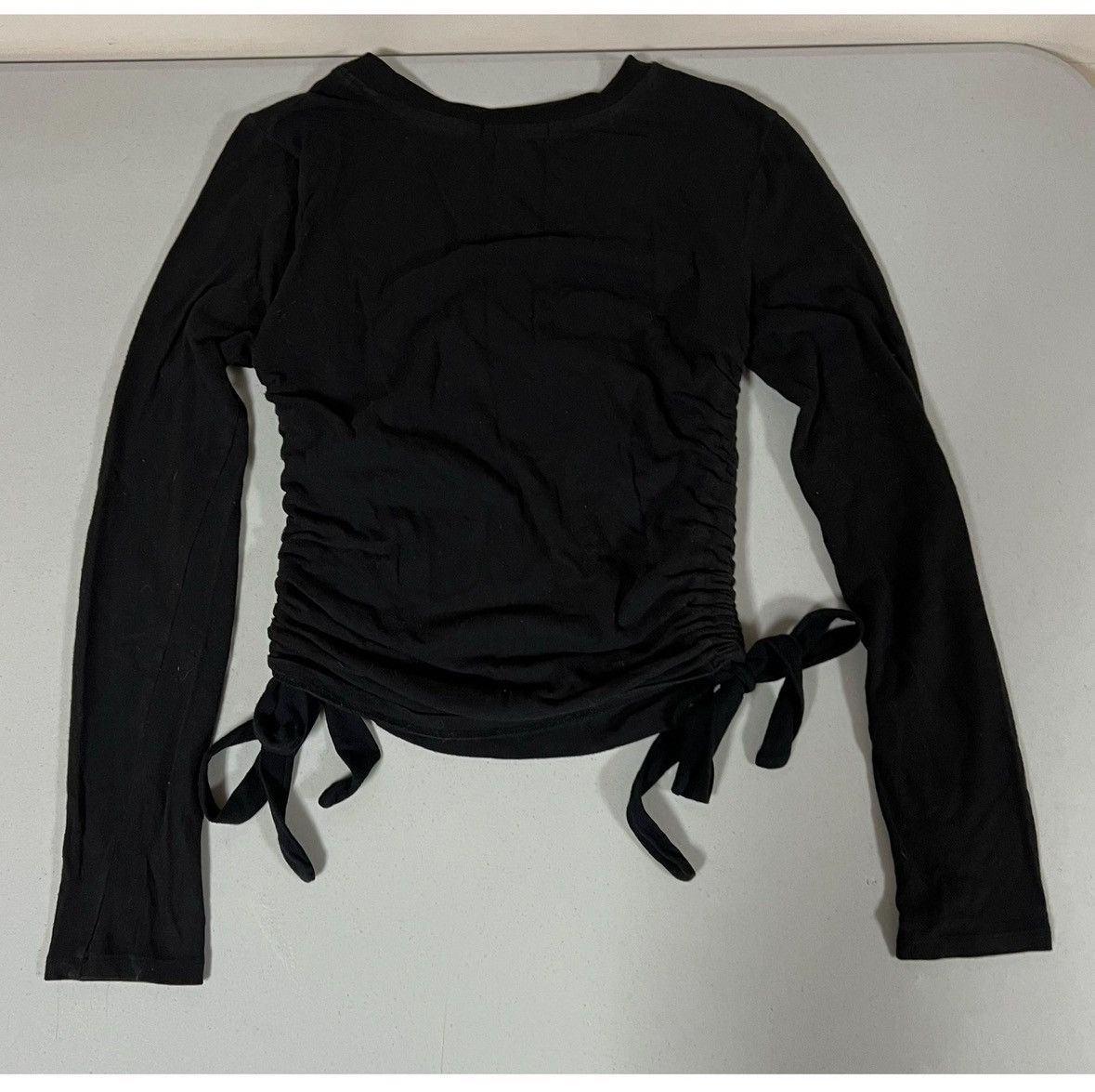 Vintage Black Solid Ruched Long Sleeve Tee T-Shirt Top Size M 🖤 #top Size M / US 6-8 / IT 42-44 - 3 Thumbnail