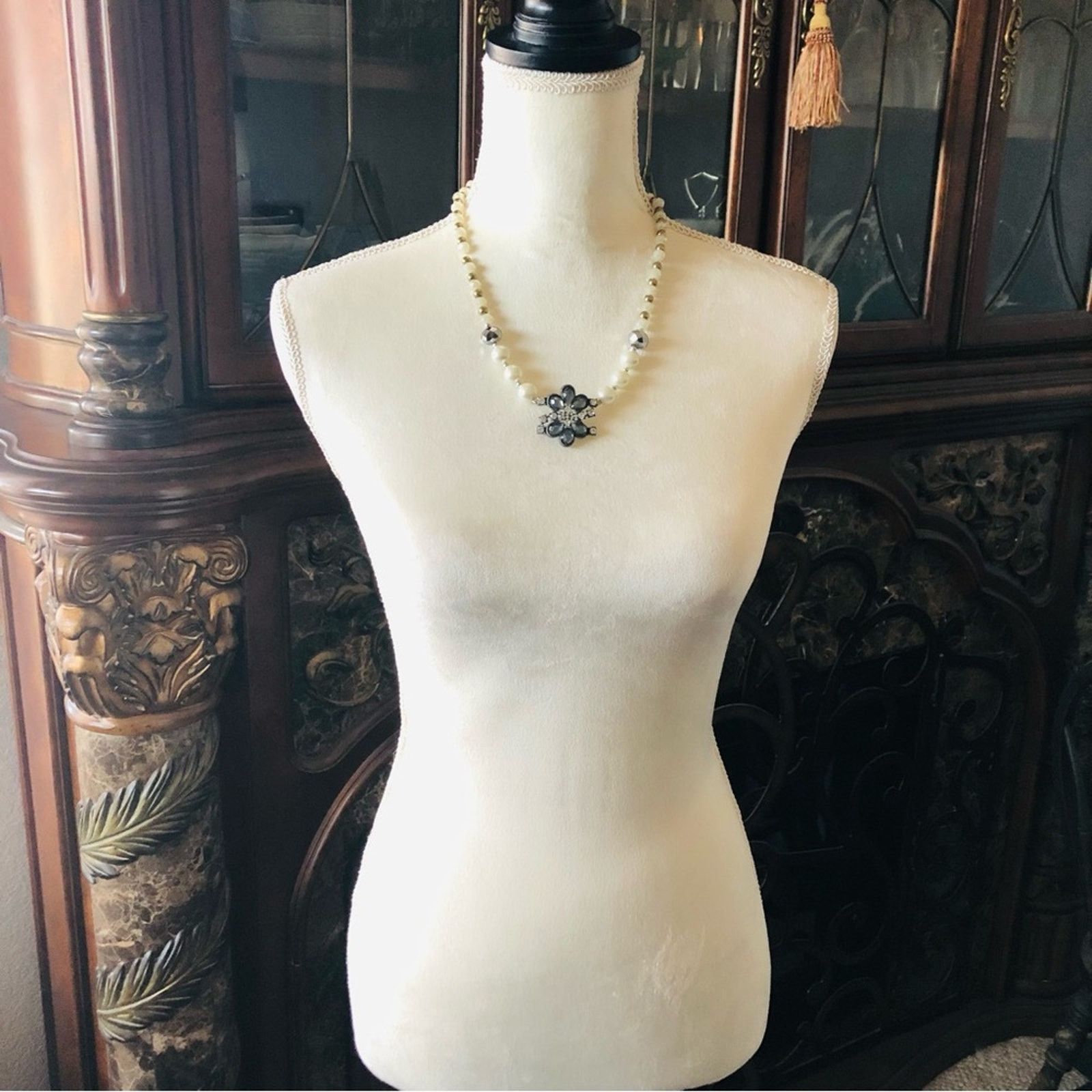 Handmade Handcrafted faceted glass bead Pearl floral pendant necklace Size ONE SIZE - 5 Thumbnail